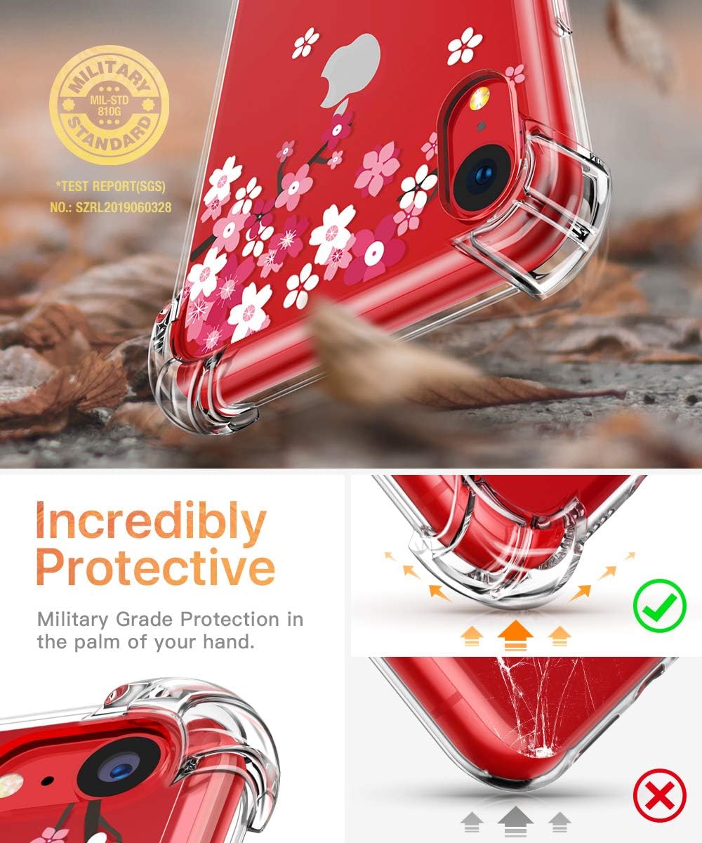 GVIEWIN Compatible with iPhone XR Cases, Clear Flower Design Soft & Flexible TPU Ultra-Thin Shockproof Transparent Bumper Protective Floral Cover, Case for iPhone XR 6.1 Inch 2018(Peach Blossom/Pink)