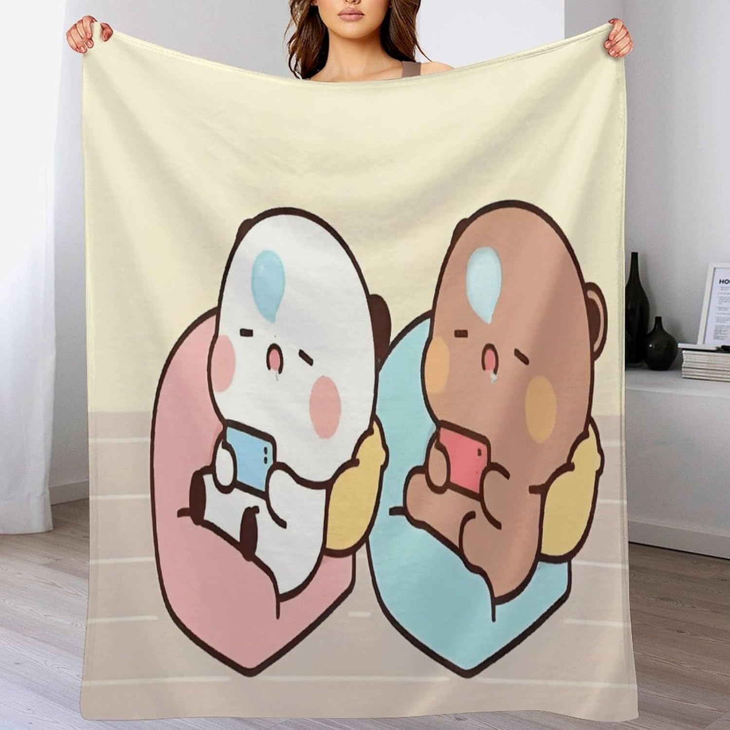 Panda Bear Hug Bubu and Dudu Sleep Play New Flannel Plush Throw Sofa Blankets Bed Fit Couch Living Room Blanket 60x80 Inch