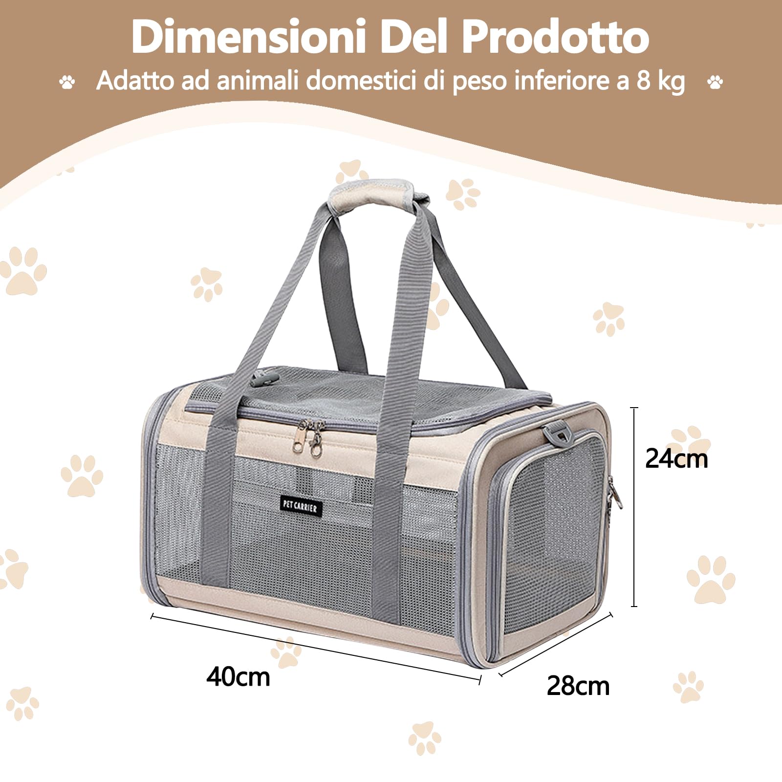 Galatée Borsa Per Animali Domestici - Traspirante, Leggera, Pieghevole, Può Essere Portata a Mano o Indossata a Tracolla, Aperture Multiple, Serratura Per Impedire La Fuga (Beige)