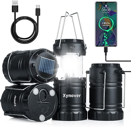4-Pack Solar Camping Lanterns,Rechargeable LED with USB/Solar/AA Battery,Magnetic Base,Hanging Hook,Collapsible,