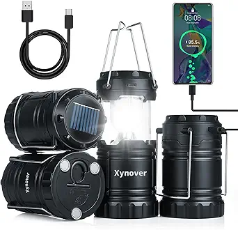 4-Pack Solar Camping Lanterns with Rechargeable LED, Magnetic Base & Hanging Hook