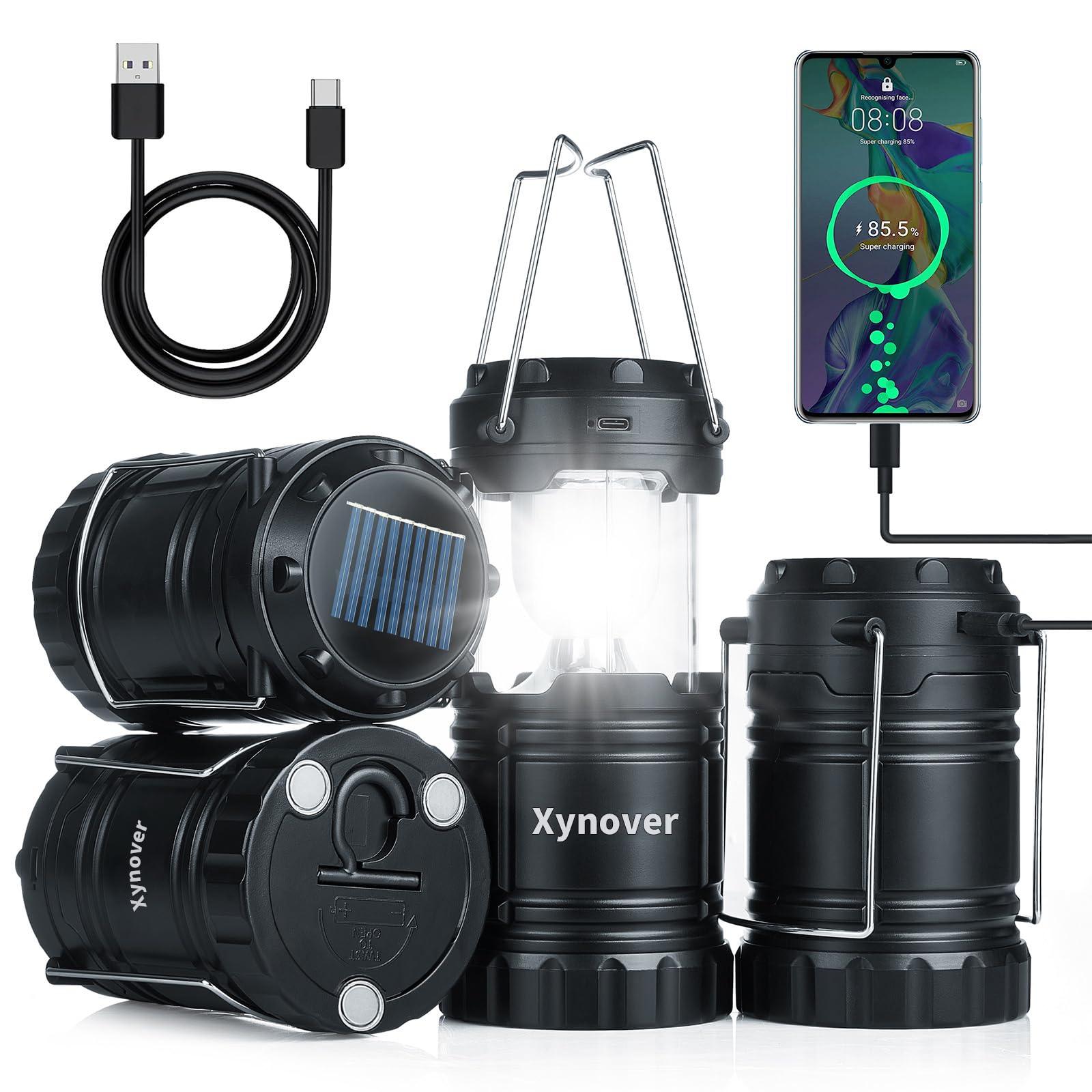 Amazon.com: Xynover 4-Pack Solar Camping Lanterns,Rechargeable LED