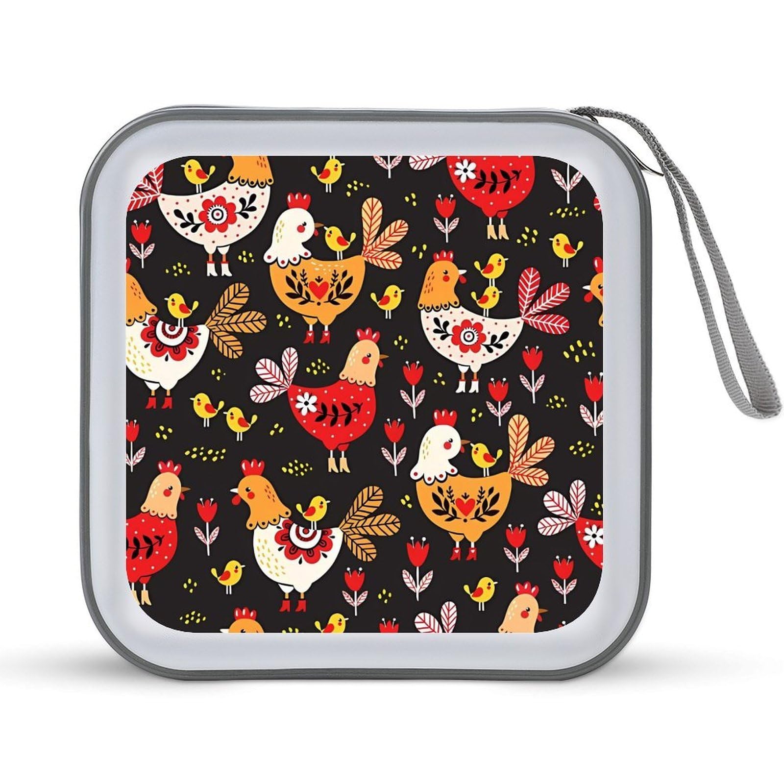 Estuche porta CD portátil para coche y viajes con cremallera y diseño de gallo rústico