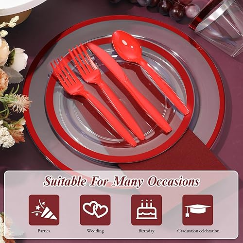 Miniatura 3 de Suttmin Juego de vajilla desechable de 225 piezas de plástico transparente para 25 invitados, incluye 25 platos llanos, 25 platos de postre, 100