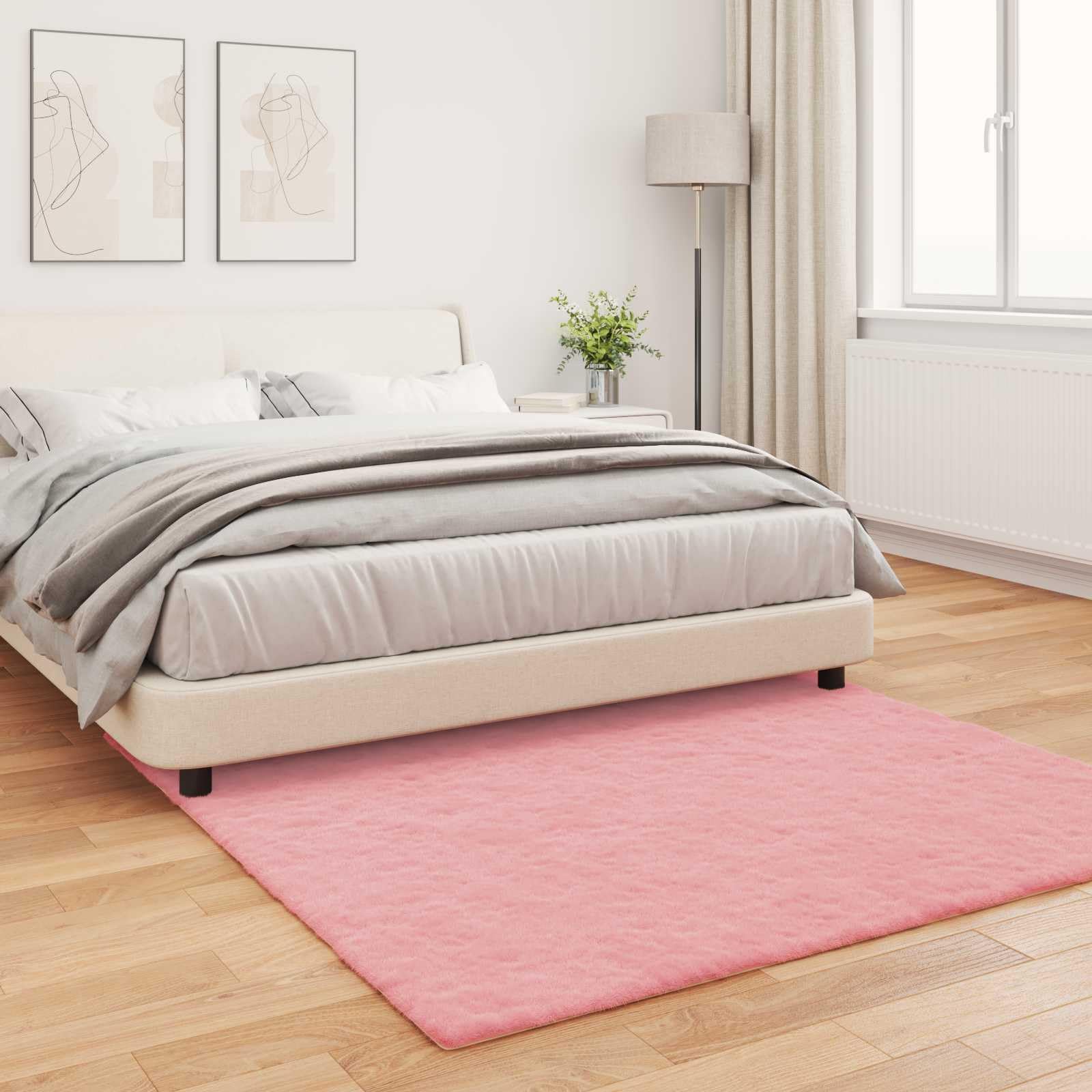 Tapis Moquette en Fausse Fourrure de Lapin OLITE Rose, 120 x 120 cm, Polyester Moelleux, antidérapant, Lavable à la Main, intérieur Salon Chambre Bureau Enfant