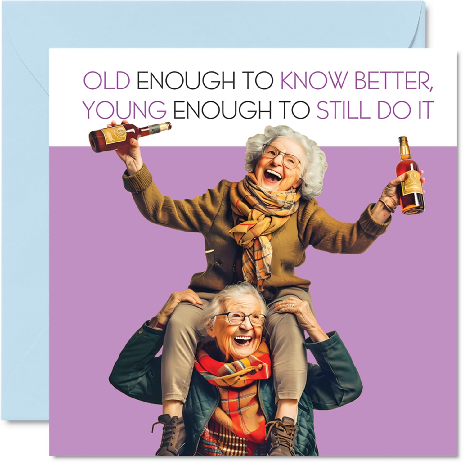 Fun Birthday Cards for Women - Olders On Shoulders - Happy Birthday Card for Mum Sister Daughter Nan Cousin Friend Bestie, 145mm Joke Humour Banter Bday Greeting Cards