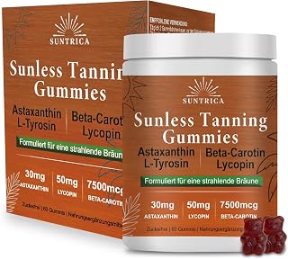 Sunless Tanning Gummies - Brown and Brown Gummies Bear with Beta-Carotene, Astaxanthin and L-theanine - Natural Shine Brown Skin Without UV - 60 Pieces