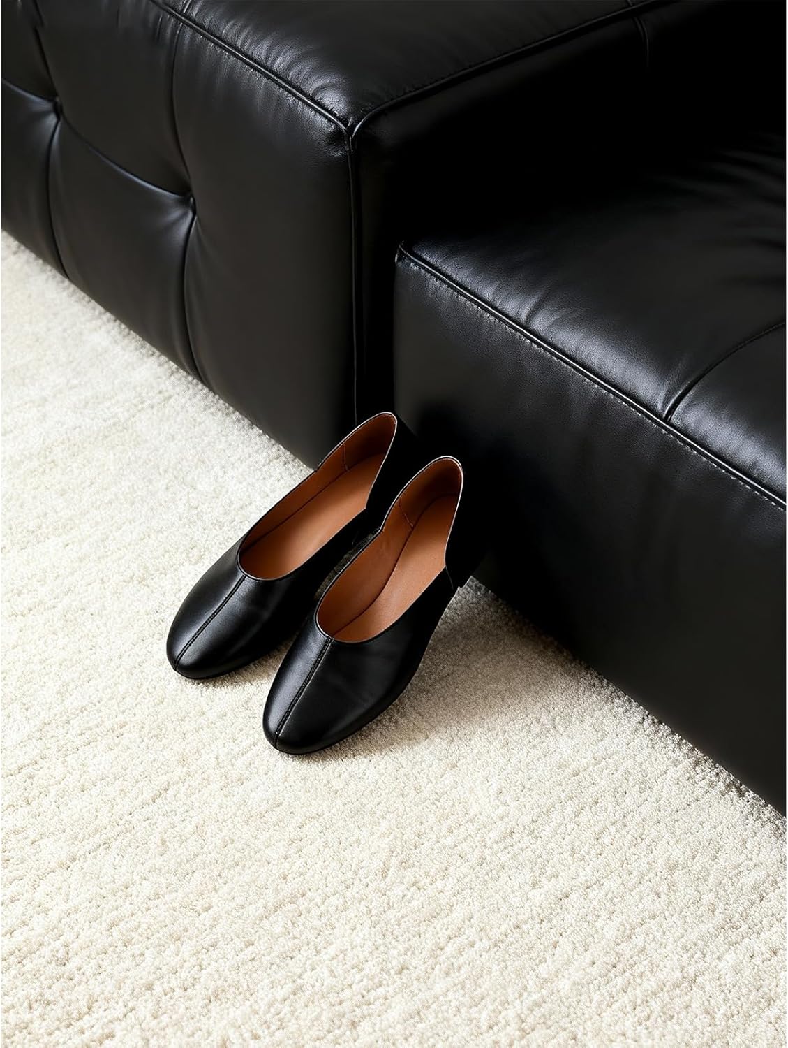 Studded Flats for Women Ballet Flats Round Toe Slip on Leather Suede Comfortable Dress Casual Walking Shoes - Image 5