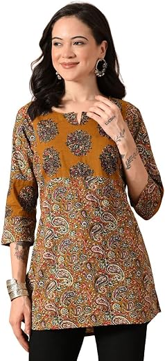 Amazon Brand - Tavasya Women Floral Printed Round Neck Kurta | Everyday Ethnic Wear | 3/4th Sleeve Top