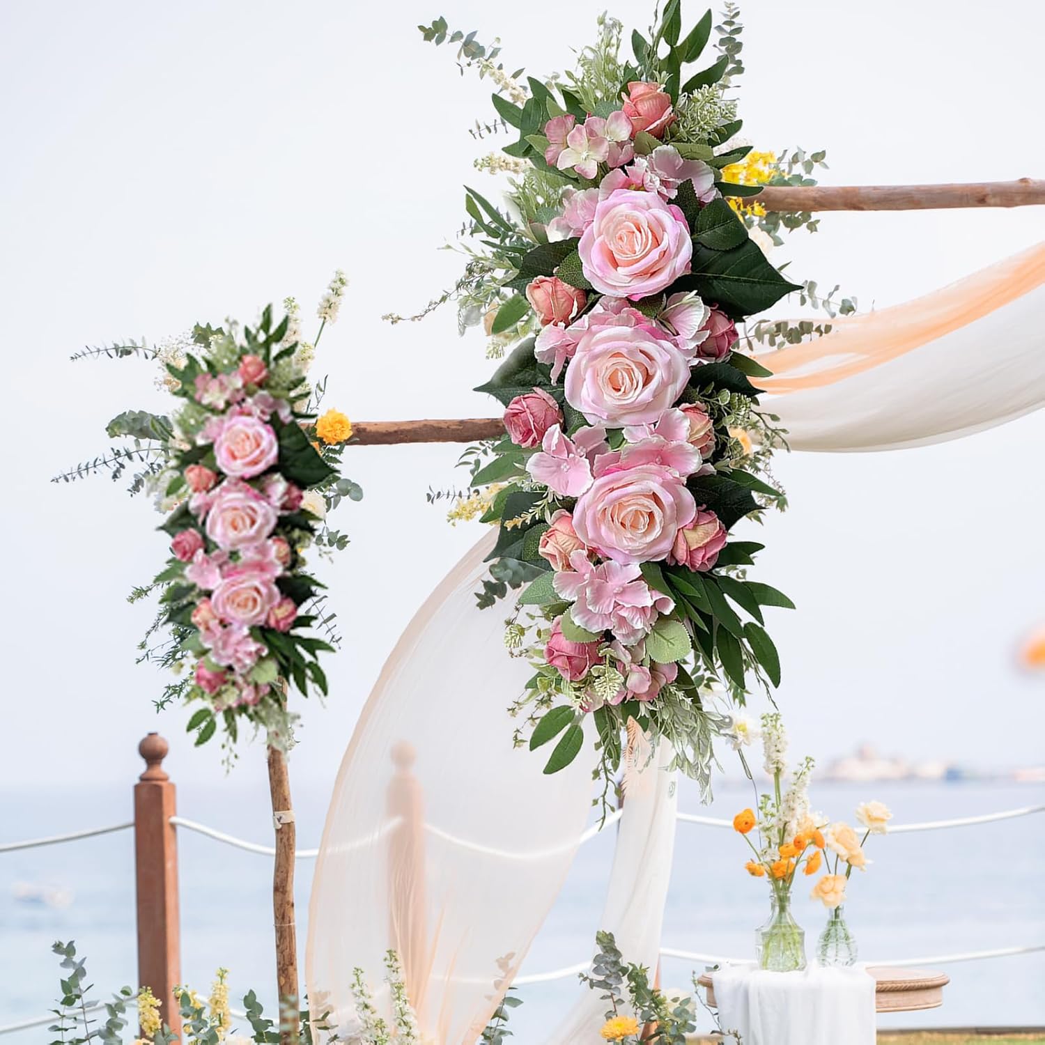 Artificial Flower Swag, 23.6inch Rustic Wedding Arch Flowers, Silk Rose Hydrangea Swag Arch Garland Lintel Floral Decoration with Green Leaves for Wedding Arch Front Door Wall (C)