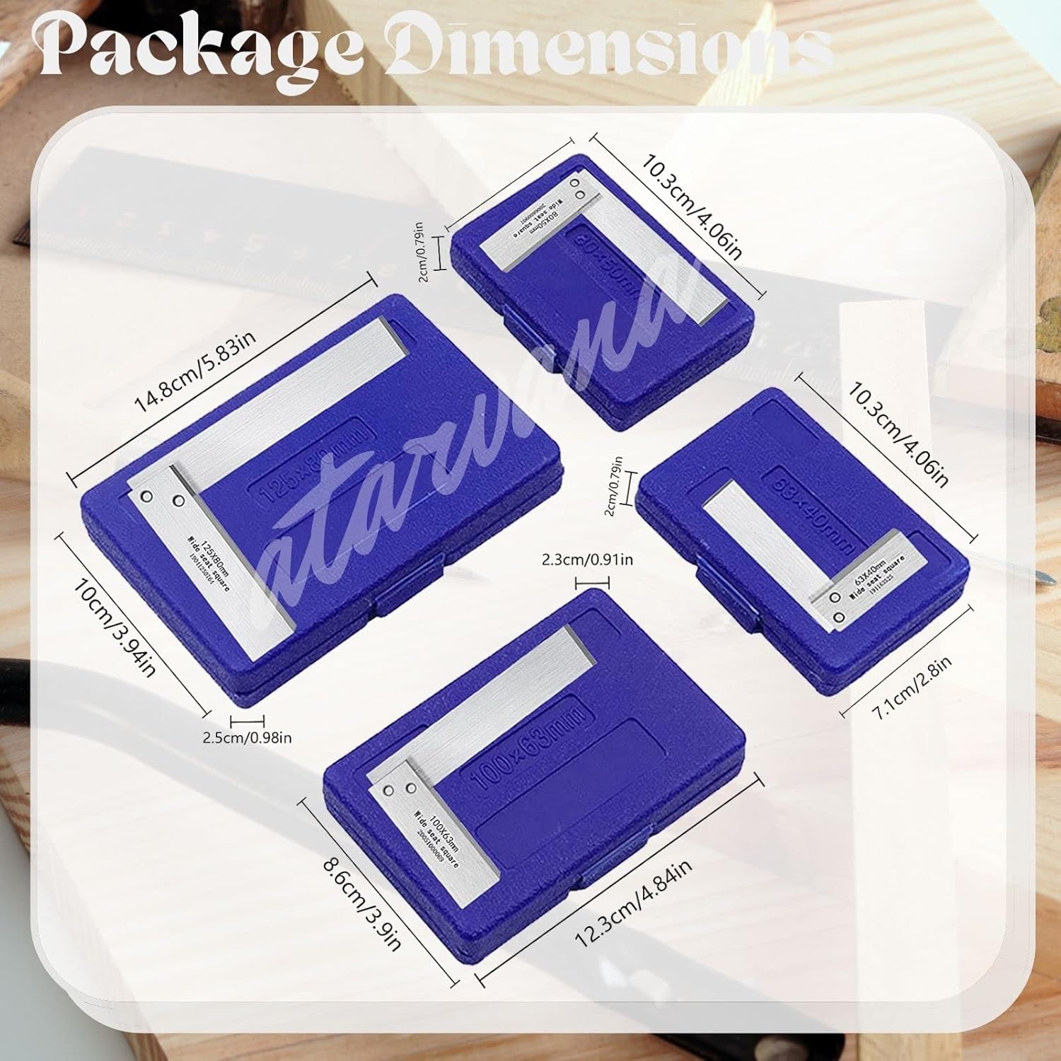 Machinist Square Set 2, 3, 4, 5 Inch, Atarvana Mechanical Steel High Precision Squares, Harden Carbon Steel, 90 Degree Wide Base, L-Type Right Angle Ruler Tool for Woodworking