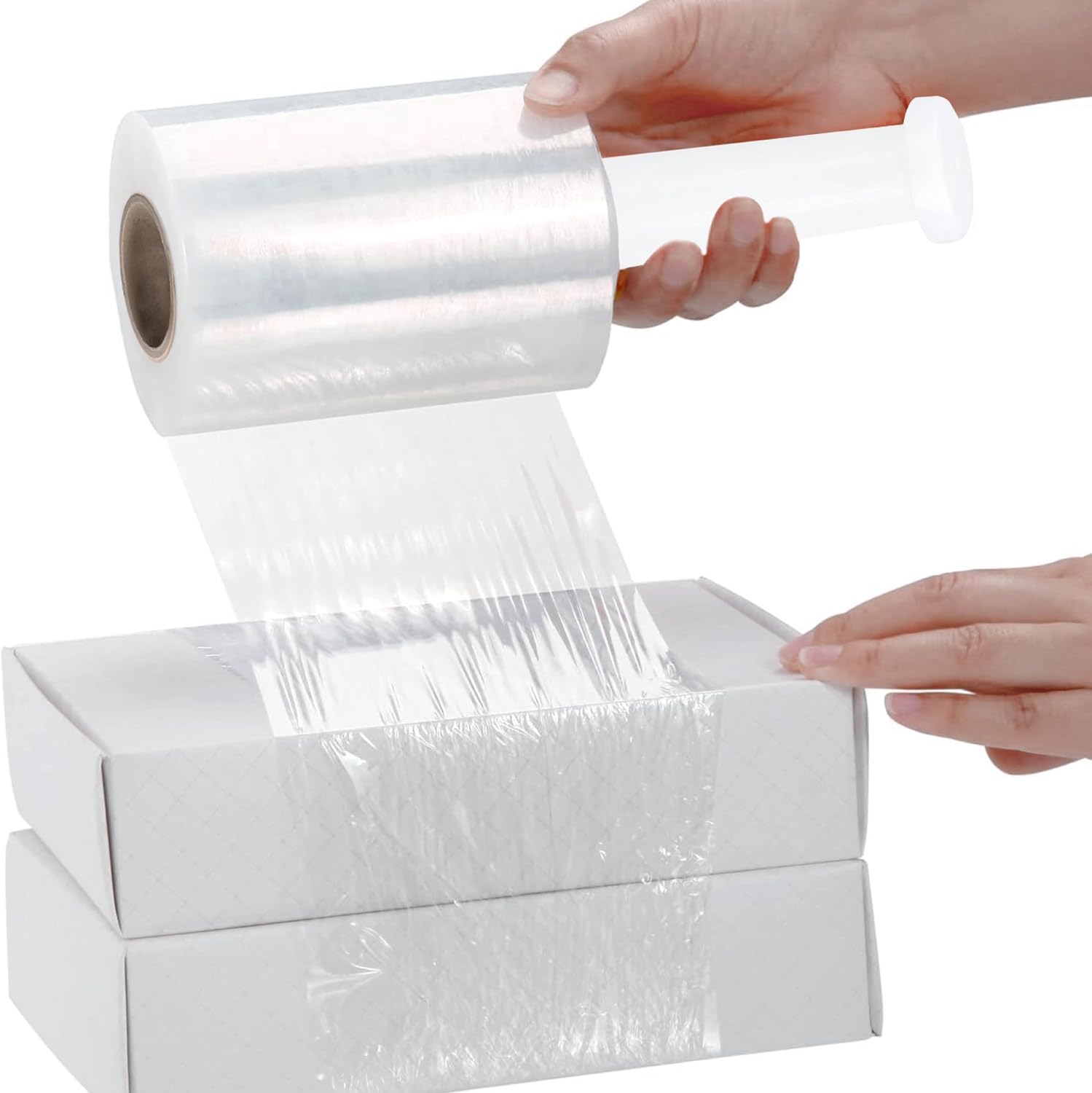 Mini Banding Stretch Wrap, 18 Rolls, 3 Inch x 650 Feet, 100 Gauge, Includes Handle, Clear Small Plastic Cling Film for Pallets Moving Storing