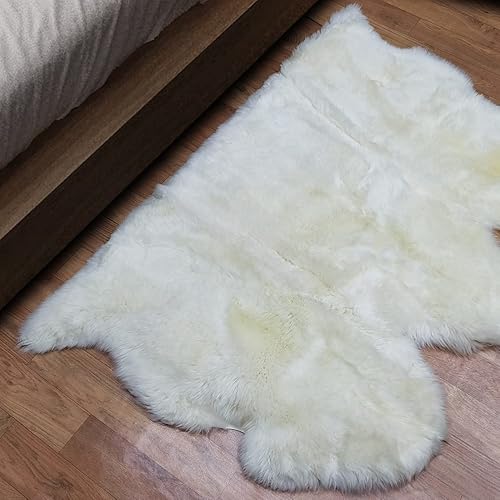 Miniatura 6 de Champlus Alfombra auténtica de oveja merina australiana, 4 x 6.6 pies, alfombra de piel de cordero, 4 peleles, color blanco