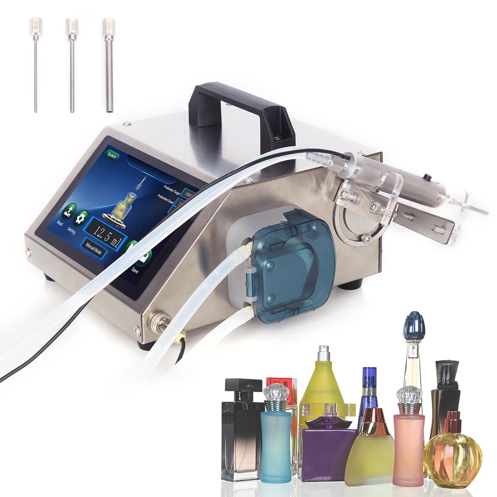 ZHLINGQ Automatic Liquid Filling Machine - Digital Panel Stainless Steel Bottle Filler for Oils, Perfumes, Cosmetics, Creams, 140-600Ml/Min Flow, Precision & Versatile Use HD1370