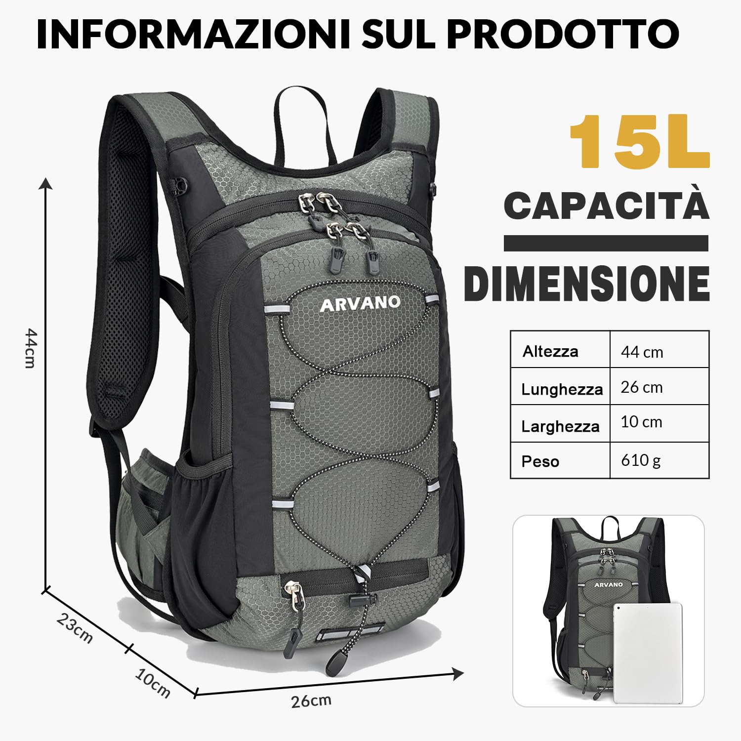 Zaino Bicicletta Leggero Zaino Bici Mountain Bike 15L per Uomo e Donna, Piccolo Zainetto per Ciclismo Idratazione Sci Mtb Enduro Corsa Running