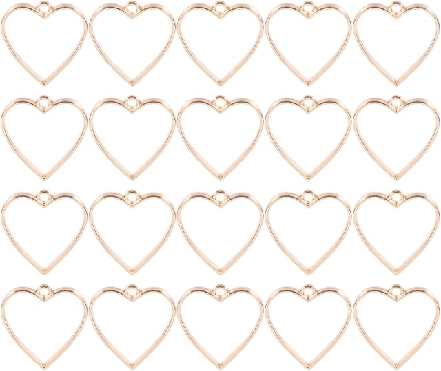 20pcs Heart Shape Open Bezel Pendants Geometric Hollow Trays Resin Charms Molds for Earrings Necklace Jewellery Making Frame Kit- Gold