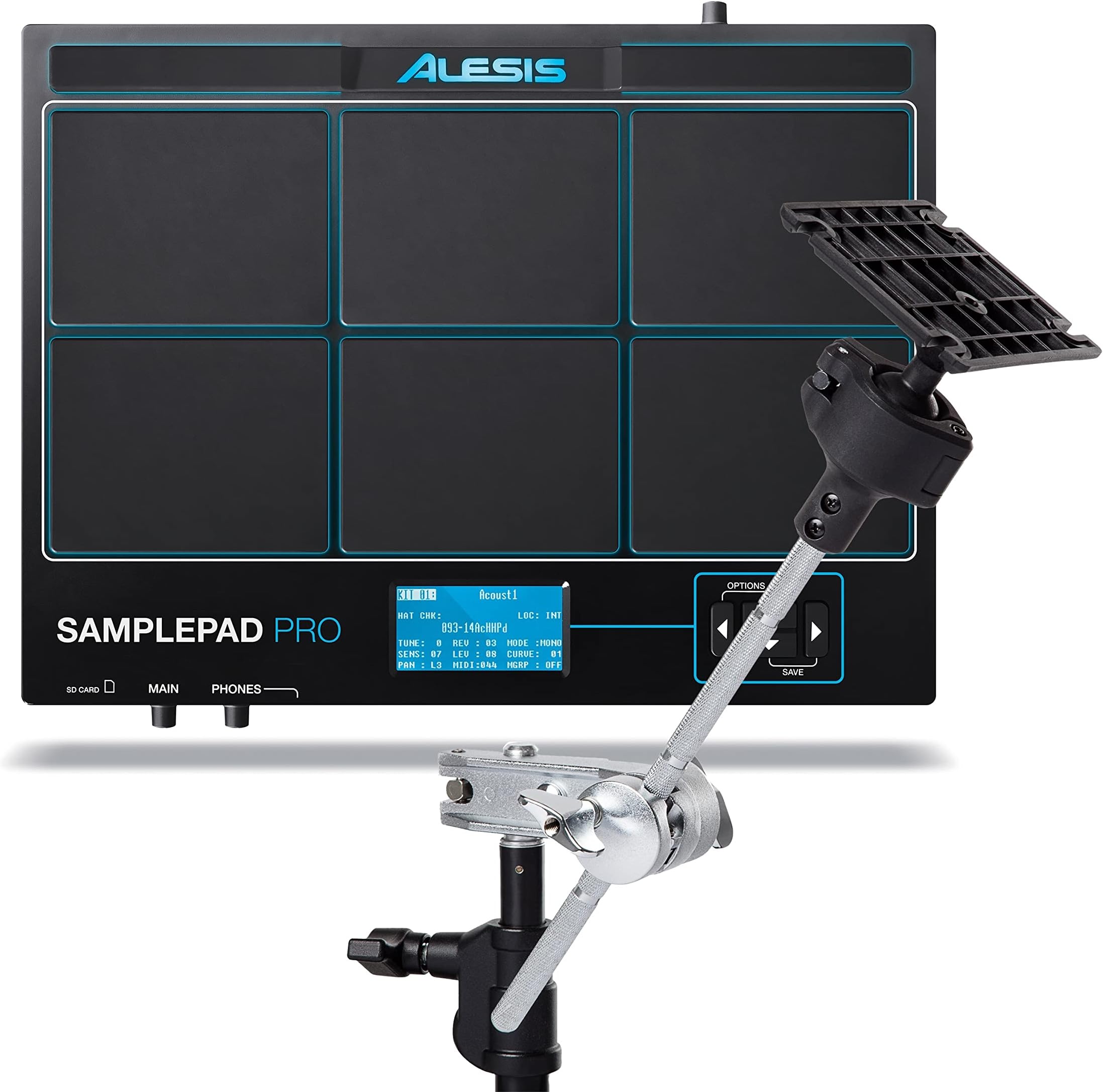 Sample Pad Pro + Multipad Clamp - Percussion and Sample-Triggering Instrument With Dual Zone Rubber Pads and Mounting System With Boom Arm