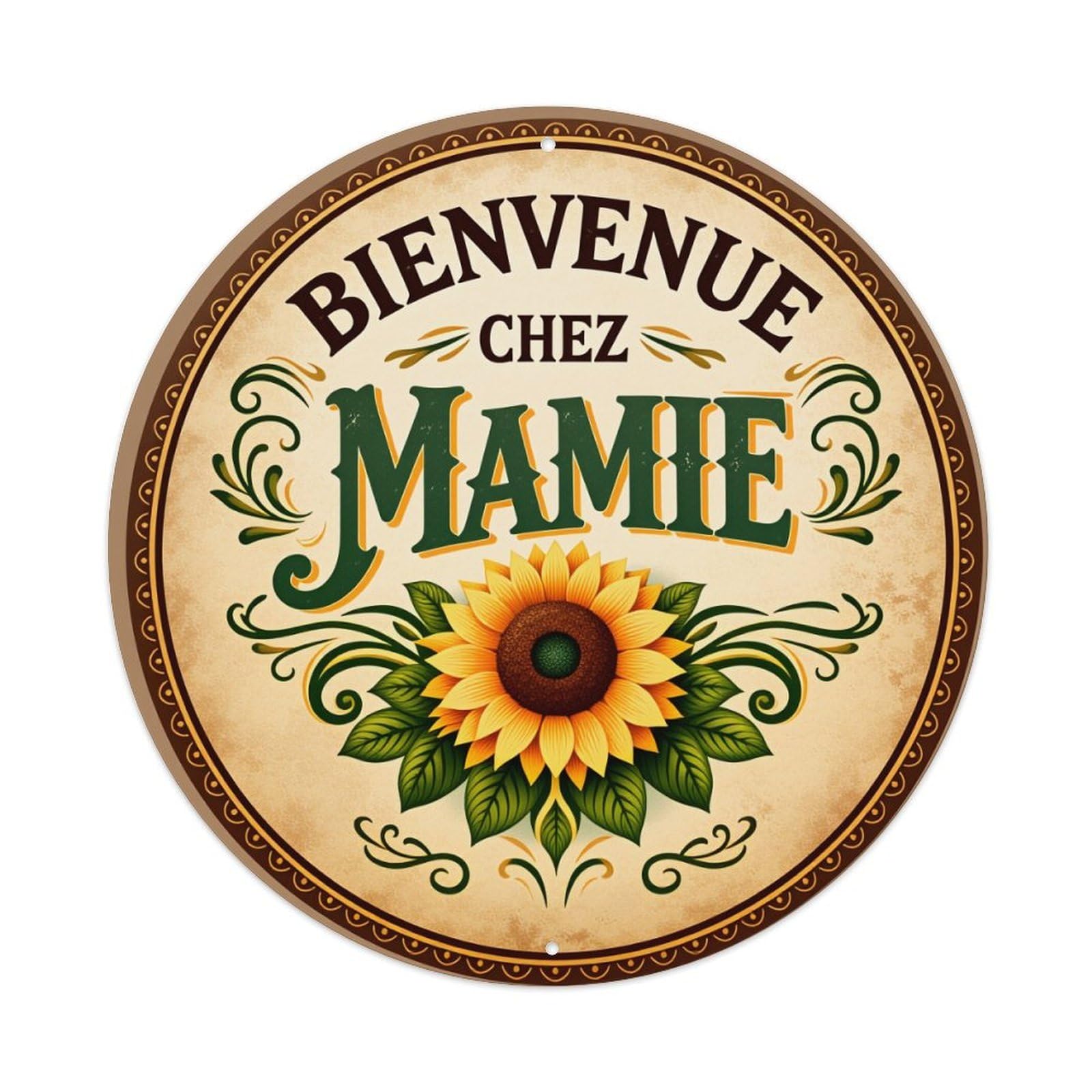 Sunflower Floral Vintage Welcome Sign Pattern_1 Round Vintage Tin Sign,Retro Wall Art,Metal Poster for Home, Bar, Garage, Cafe, Rustic Indoor & Outdoor Decor, 8x8 Inches