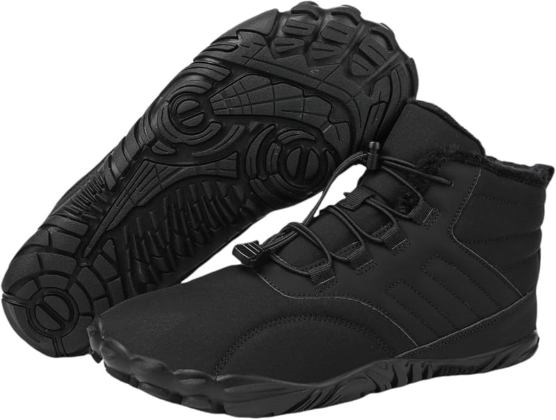 Hike Winter Barefoot Boots Womens Mens, Fur Lined Winter Barefoot Shoes Wide Toe Box Waterproof Hiking Boots Outdoor Healthy & Non-Slip Minimalist Walking Shoes