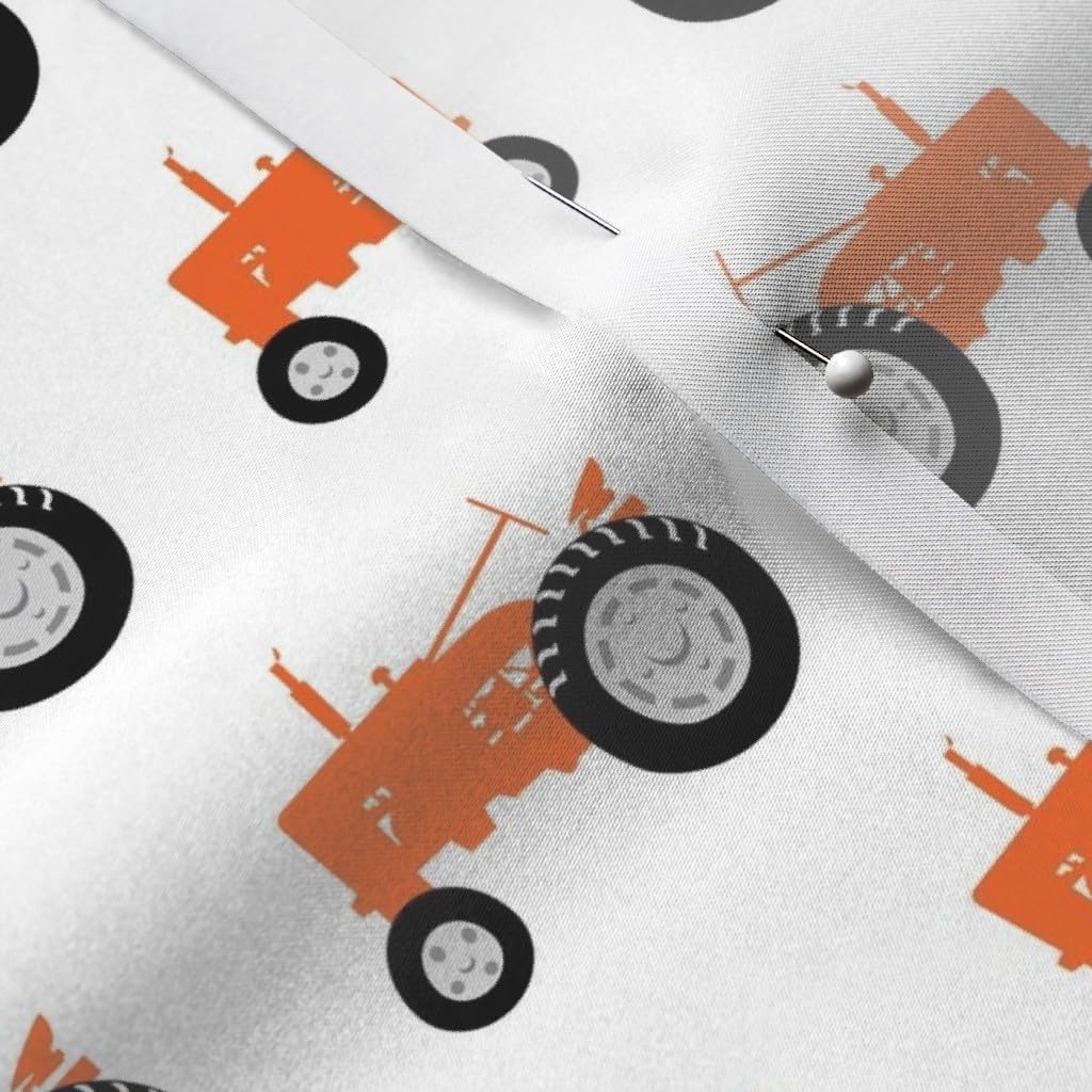 Spoonflower Fabric - Tractors Tractor Orange Farming Farm Boy Trendy Country Printed on Satin Fabric by The Yard - Sewing Lining Apparel Fashion Blankets Decor