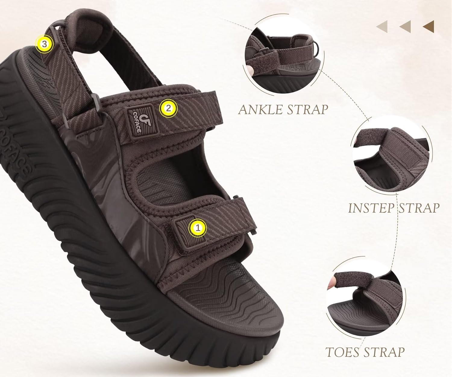 COFACE Womens Orthopedic Walking Sandals with Comfortable Plantar Fasciitis Arch Support Outdoor Athletic Lightweight Platform Sandles Sport Recovery Adjustable Strap Thick Cushion Slides - Image 6