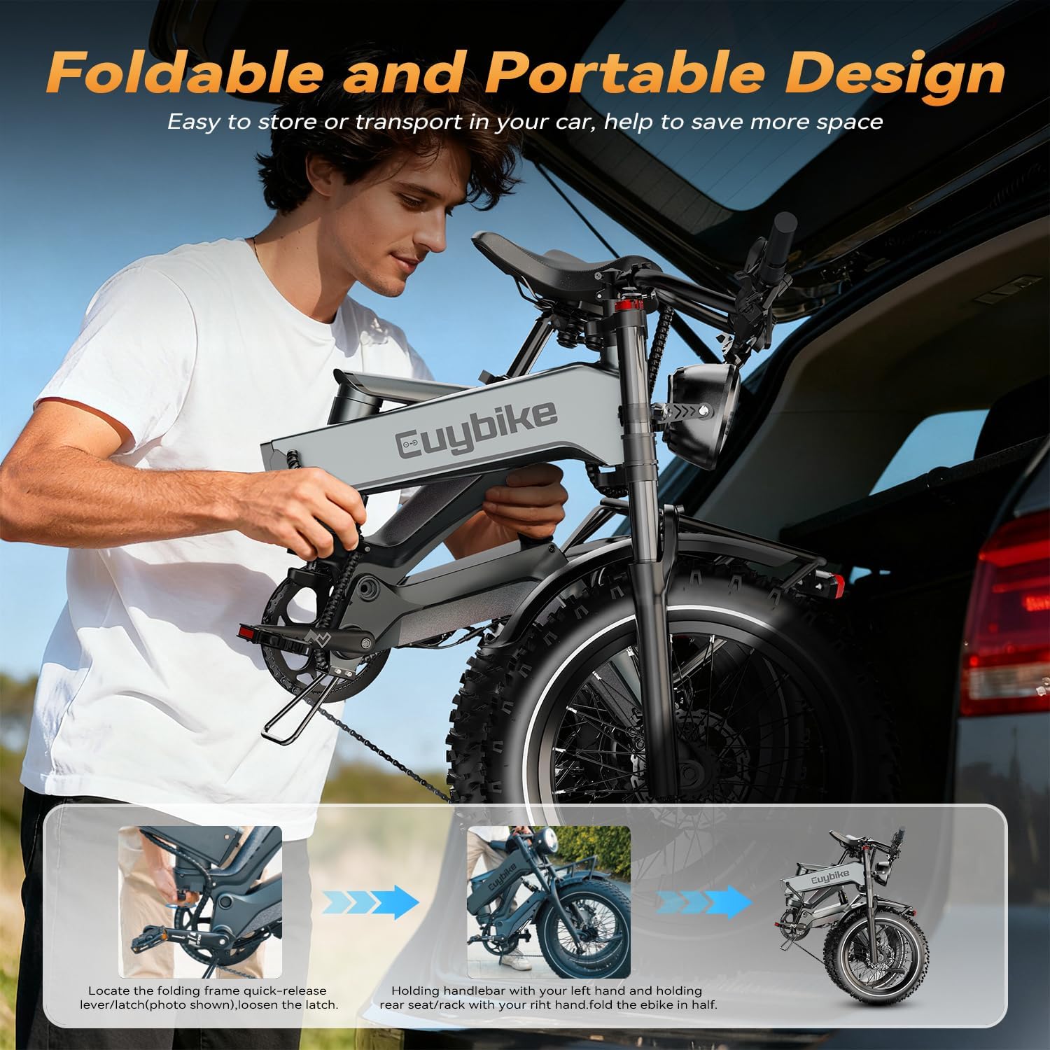2000W/3000W Peak Motor Electric Bike for Adults, 48V/52V 25AH/30AH Battery Full Suspension Foldable Ebike, 20"x4.0" Fat Tires 35MPH Dirt Bike, 100/120 Miles Hydraulic Brake Magnesium Alloy Motorcycle