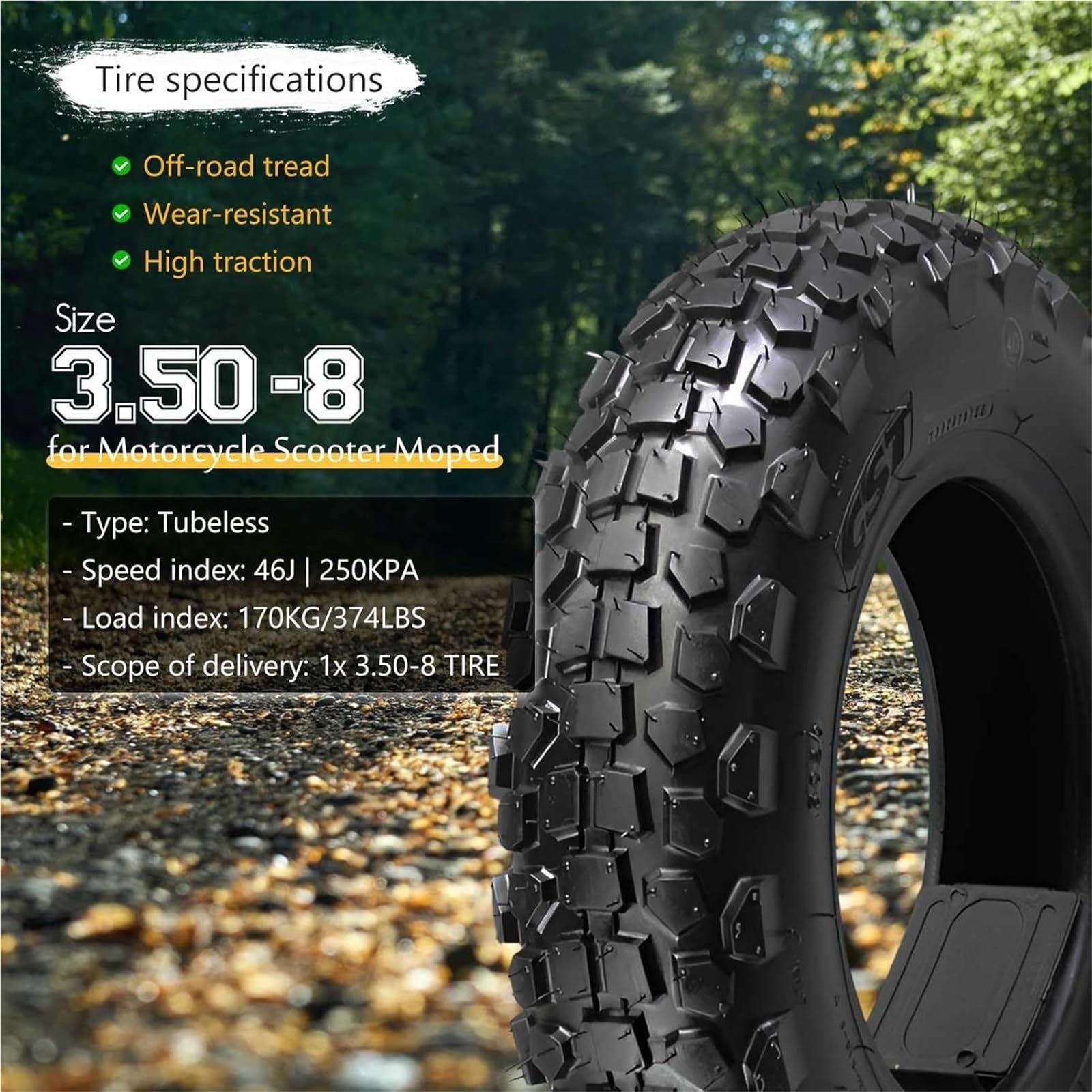 3.50-8 Opona Bez Dętka | Opona Odporna na Przebicia do Hulajnogi, Wzór Terenowy i Off-Road, Wytrzymała dla Elektrycznych i Rehabilitacyjnych Hulajnóg