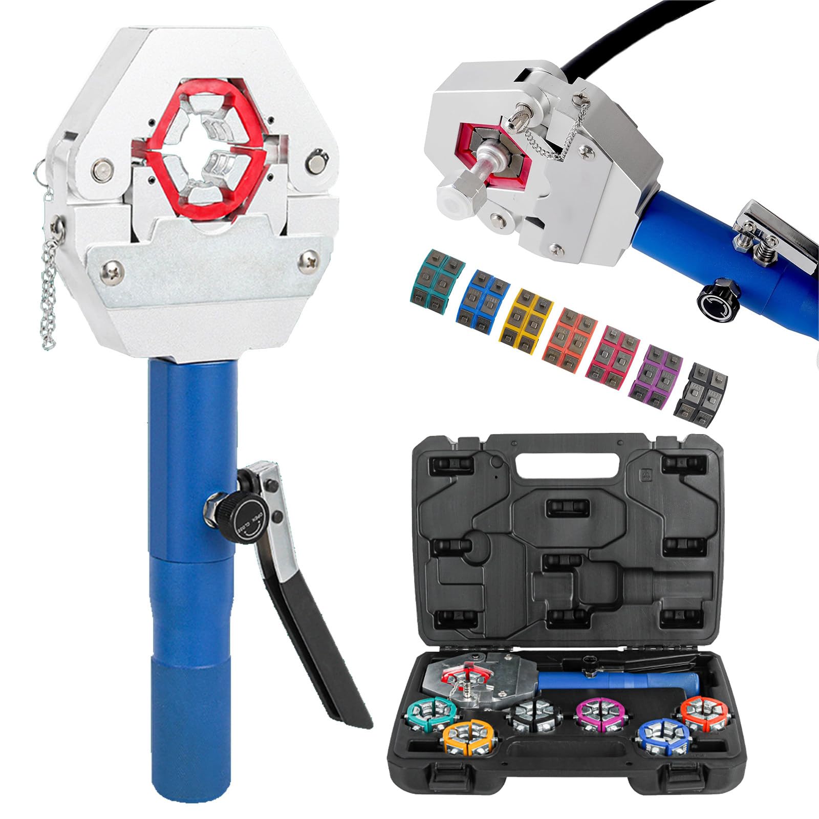 Kit de herramientas de crimpado hidráulico con cabezal giratorio y agarre ergonómico para reparación de mangueras de aire acondicionado
