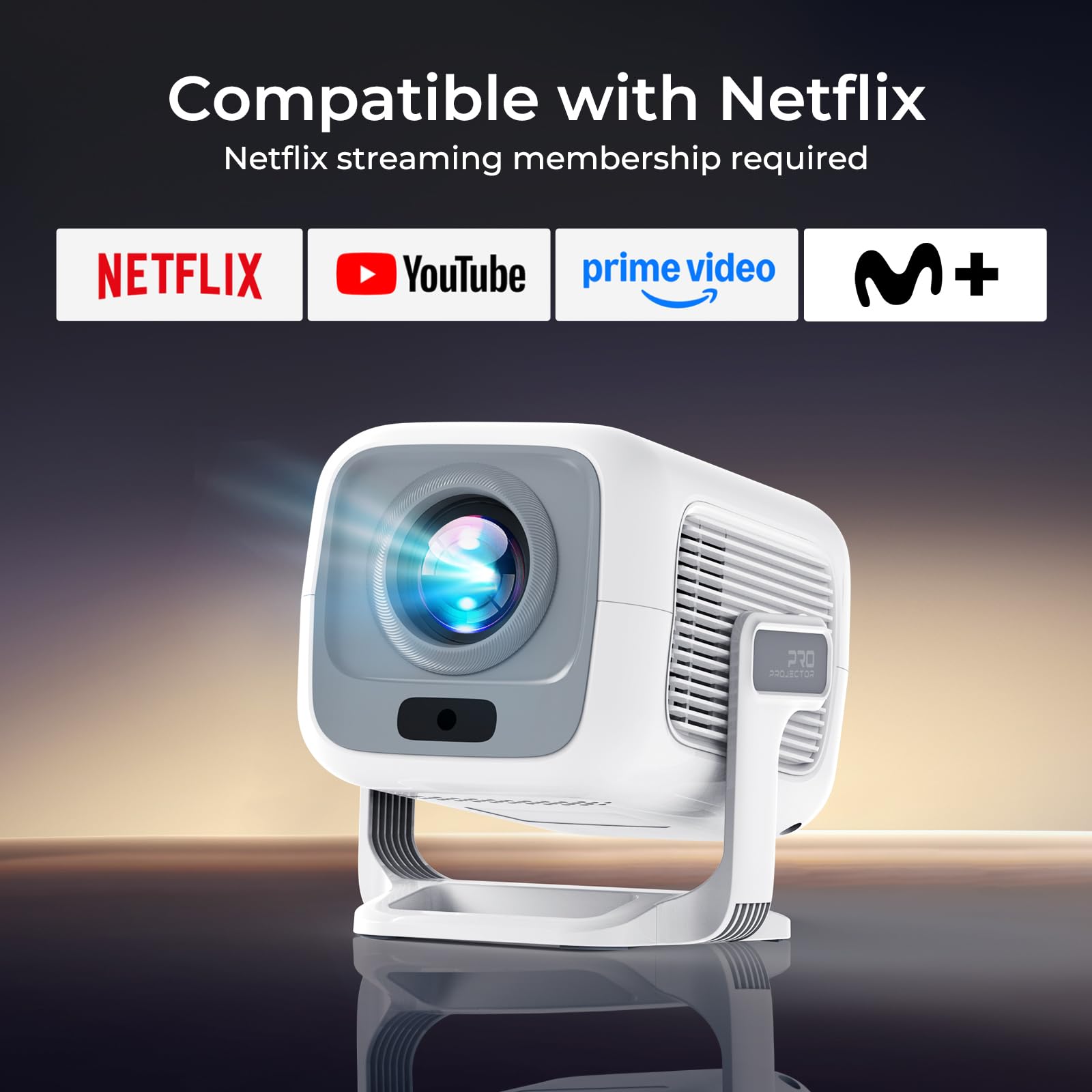 [Compatible con Netflix] Proyector Inteligente 1080P Nativo, Android 13 | Soporte 4K, Enfoque y Corrección Automáticos, 800 Lúmenes ANSI, Compatible con iOS/Android/TV Stick, LYNCAST