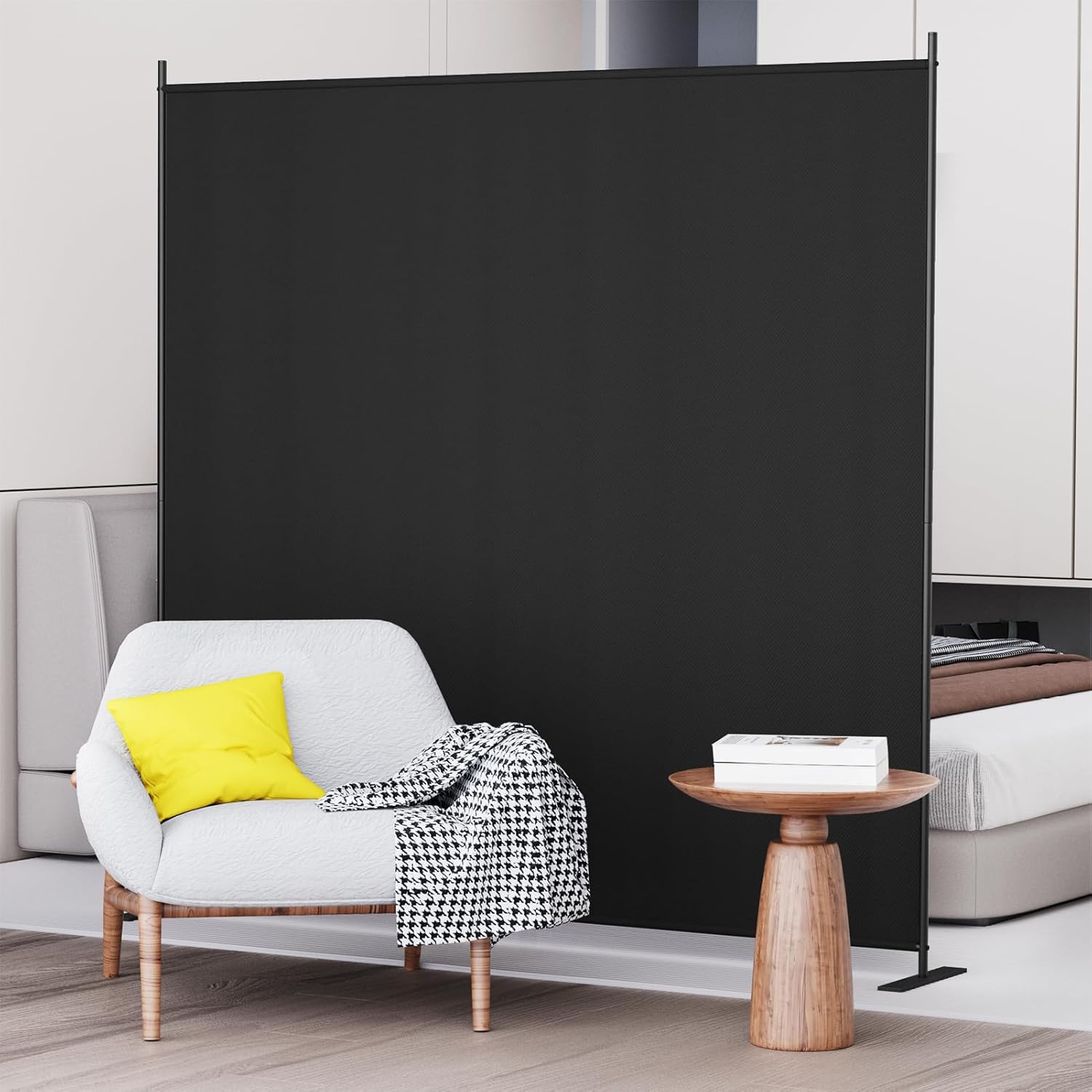 C-Hopetree 1 Panel Room Divider, 6 Ft Tall Indoor Folding Privacy Screen, Portable Partition Separator, Freestanding Separation Temporary Wall for Office, Bedroom, 71" W X 71" H, Black 1-Panel