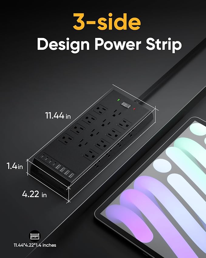 Protector eléctrico Kakyanill con protección contra sobretensión de 4800 J, regleta de 20 enchufes AC y 8 puertos USB, cable de extensión de 3,05 m, montaje en pared para oficina y taller miniatura 5
