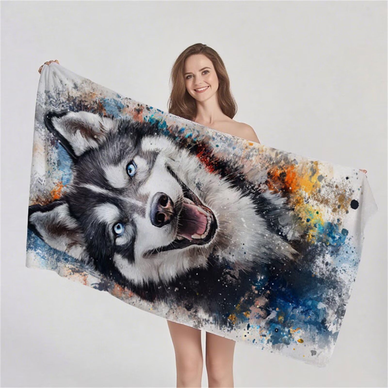 Ręcznik plażowy z mikrofibry 220 x 100 cm duże ręczniki kąpielowe, ręcznik plażowy bez piasku, chłonny lekki szybkoschnący ręcznik na siłownię, z torbą do jogi w podróży na siłownię (pies zwierzę) G1
