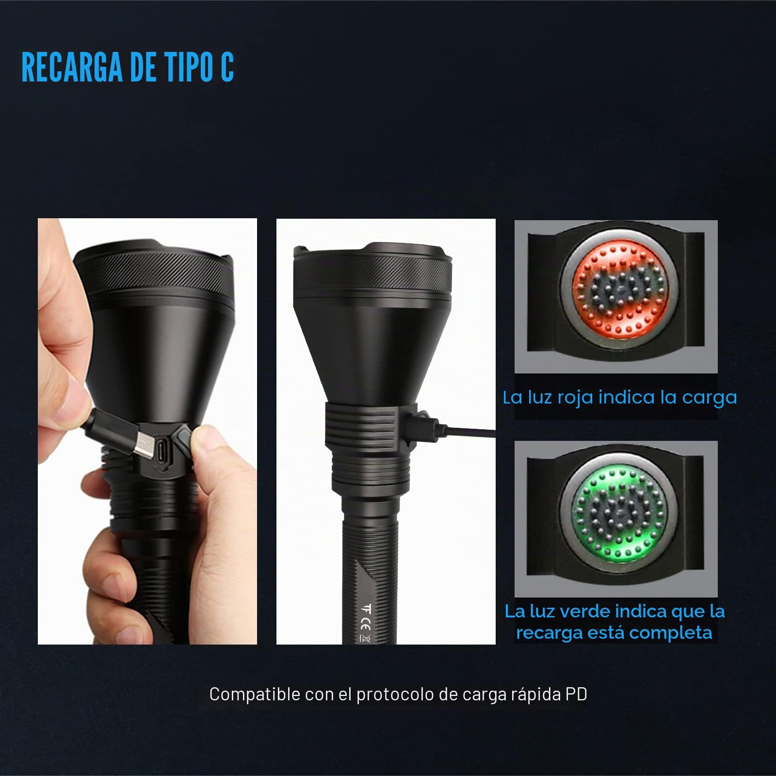 TrustFire T90R Kit de linterna de caza LED de alta potencia 4800 lúmenes, linterna táctica recargable de largo alcance 1600 metros Super brillante impermeable para búsqueda y rescate de caza