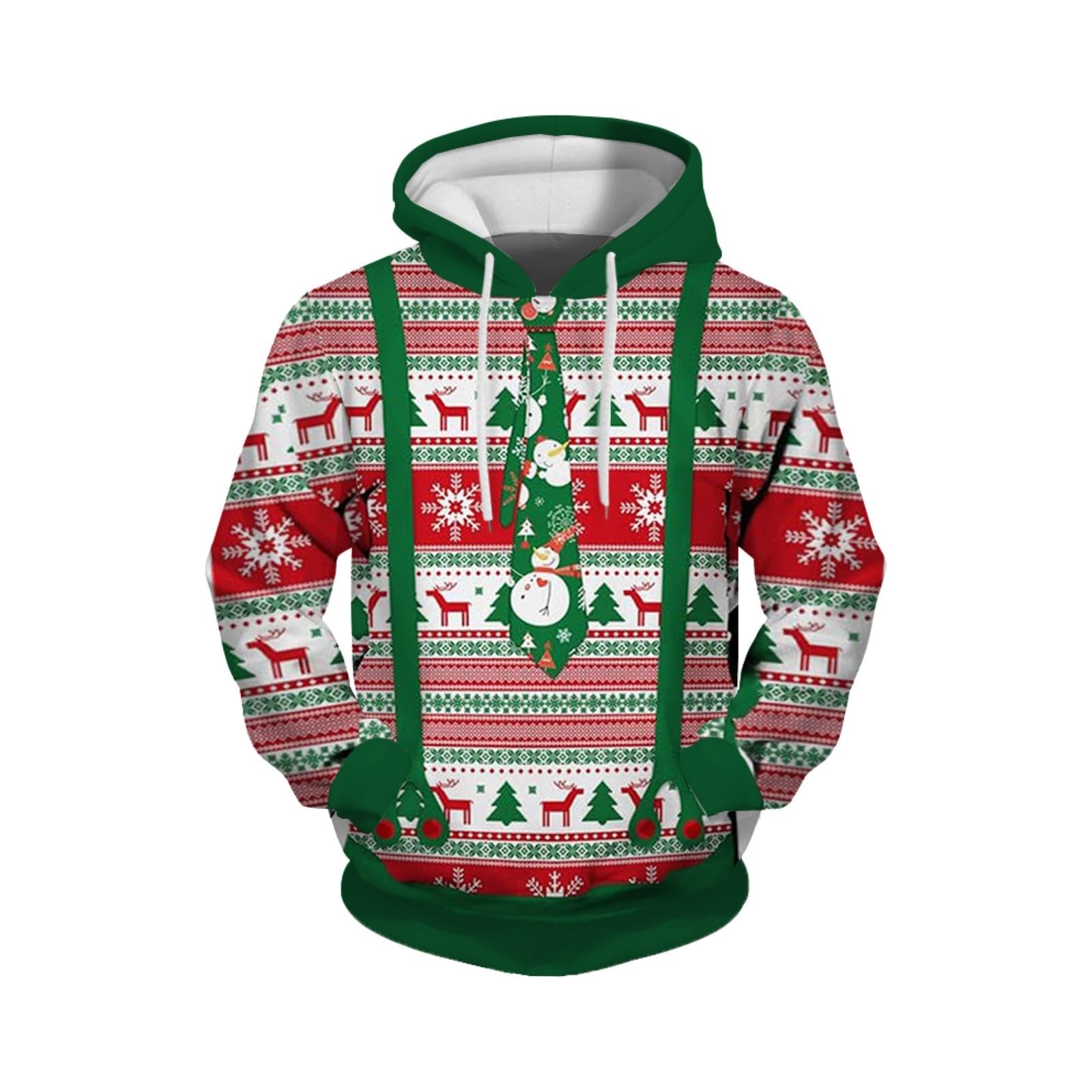 Generische Kersttrui voor heren, hoodie, pullover met rendier/kerstman 3D-print, grappige funky kersttrui uniseks, capuchontrui met fleece, kersthoody, sweatshirt, A4., XXL