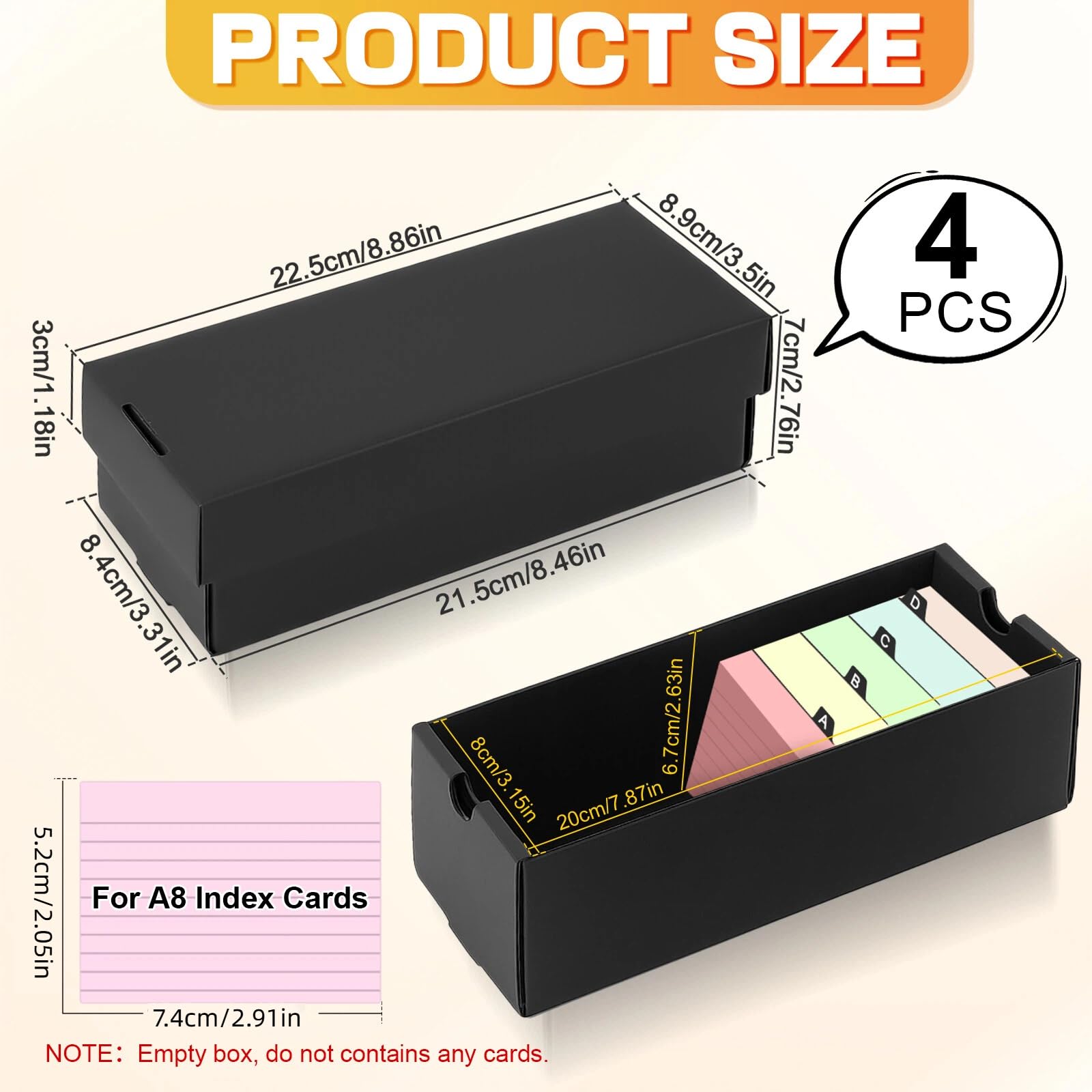4 Pz Scatola per flashcards A8, per 52×74mm flash cards, Capacità 980 Schede, Indice Card Box Nera per Apprendimento Note, Ricette, Organizzazione e Revisione a Casa Scuola Ufficio