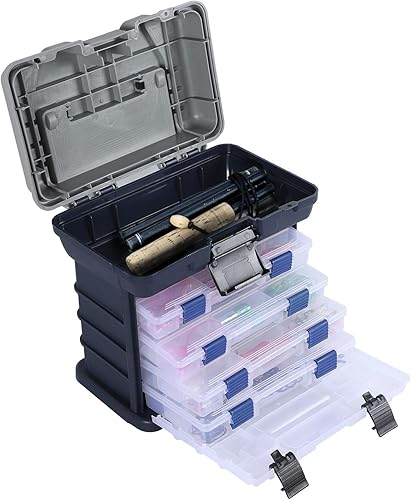 Miniatura 7 de KINJOEK Kit de caja de aparejos de pesca, caja de accesorios de pesca portátil de 4 capas, almacenamiento de aparejos de pesca para agua dulce