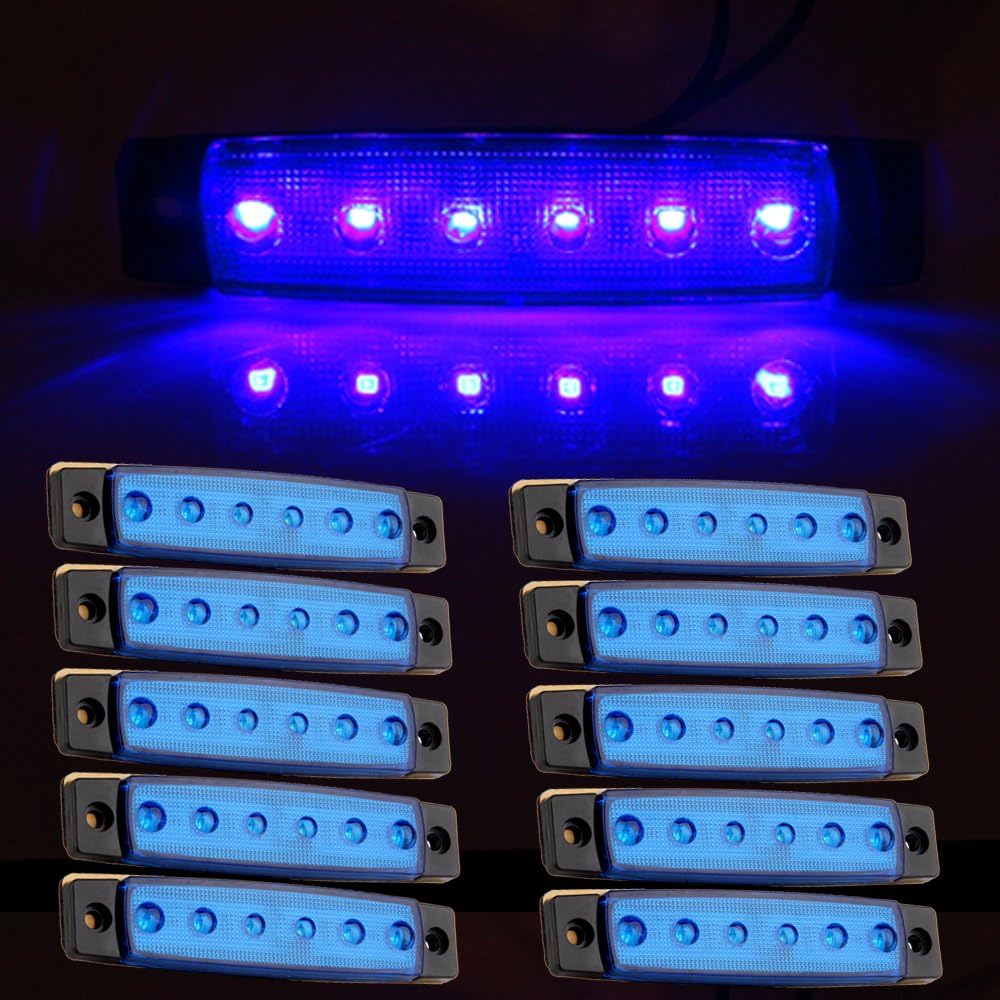cciyu 10x Blue 3/8" 6 LED Truck Bus Boat Trailer Side Marker Indicators Light, Led