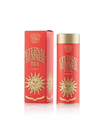 TWG Tea | شاي الصيف الأبدي | Rooibos | الكركديه والكشمش الأحمر والورد | صفيح الأزياء الراقية، 100 جم | مجموعة هدايا