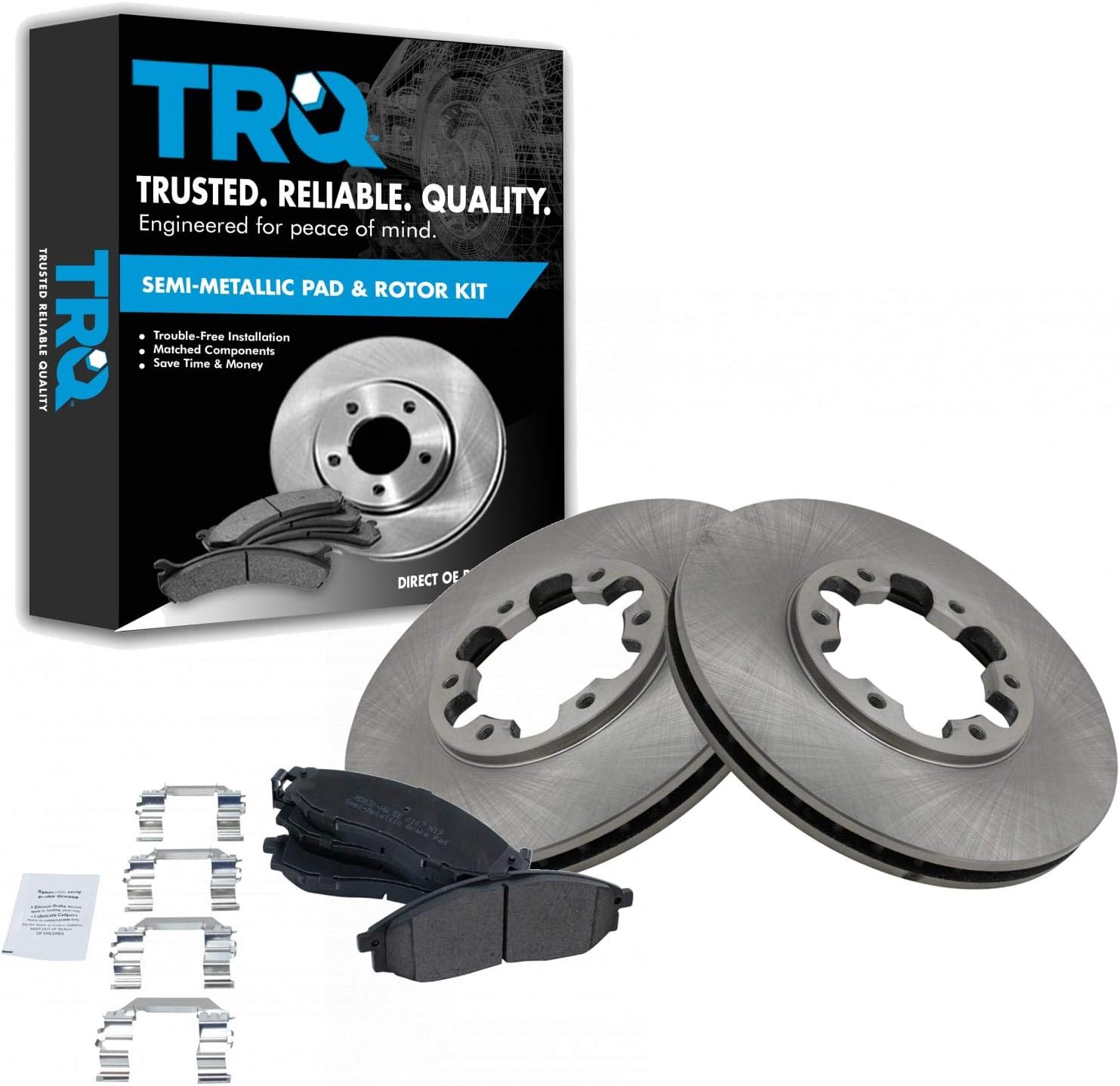 TRQ Front Brake Pad & Rotor Kit Brake Pads Brake Rotor Semi-Metallic Compatible with 2003-2004 Nissan Frontier 2000-2004 Xterra