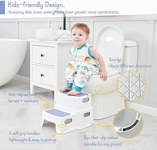 Miniatura 3 de Forbena Taburete de baño para niños, taburete de 2 escalones para entrenamiento de inodoro para niños pequeños, taburete de plástico resistente para