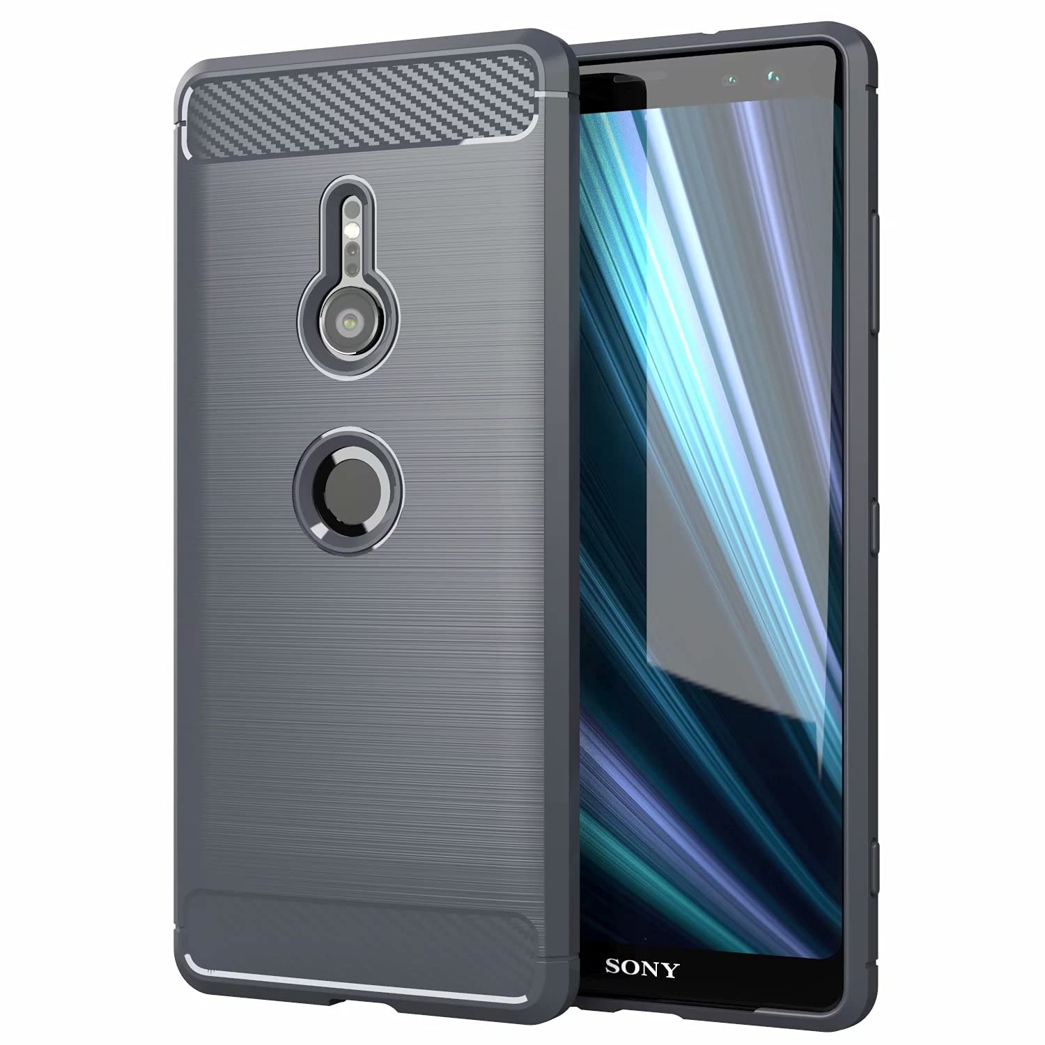 for Sony Xperia XZ3 Case Brushed Carbon Fiber Texture Style Ultra-thin TPU Soft rubber Anti-drop Protective Cover-Grey