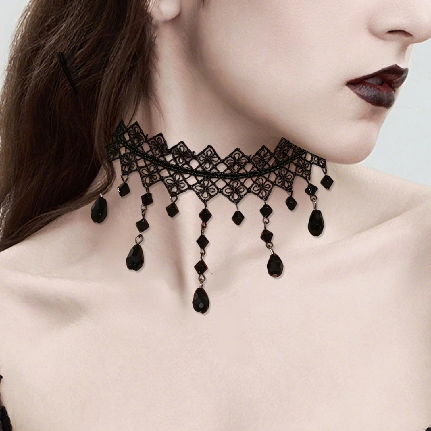 Gothic Black Necklaces for Women Black Velvet Lace Choker Necklace Halloween Jewelry for Women Gothic Steampunk Cosplay Accessories Goth Accessories Goth Gifts - Image 4