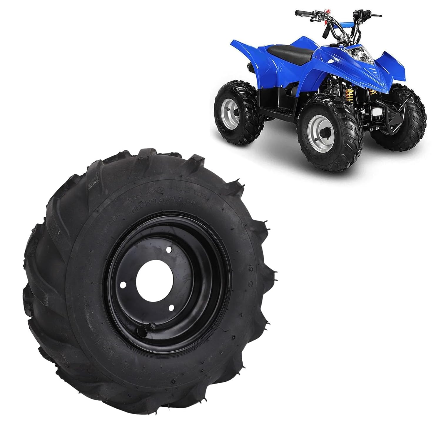 13x5-6" ATV Wheels, 6 Inch ATV Go Kart Tires and Rims, Lawn Mower Wheels with Rim Assembly, 3 Holes, for Quad Off Road Go Cart Mini Bike