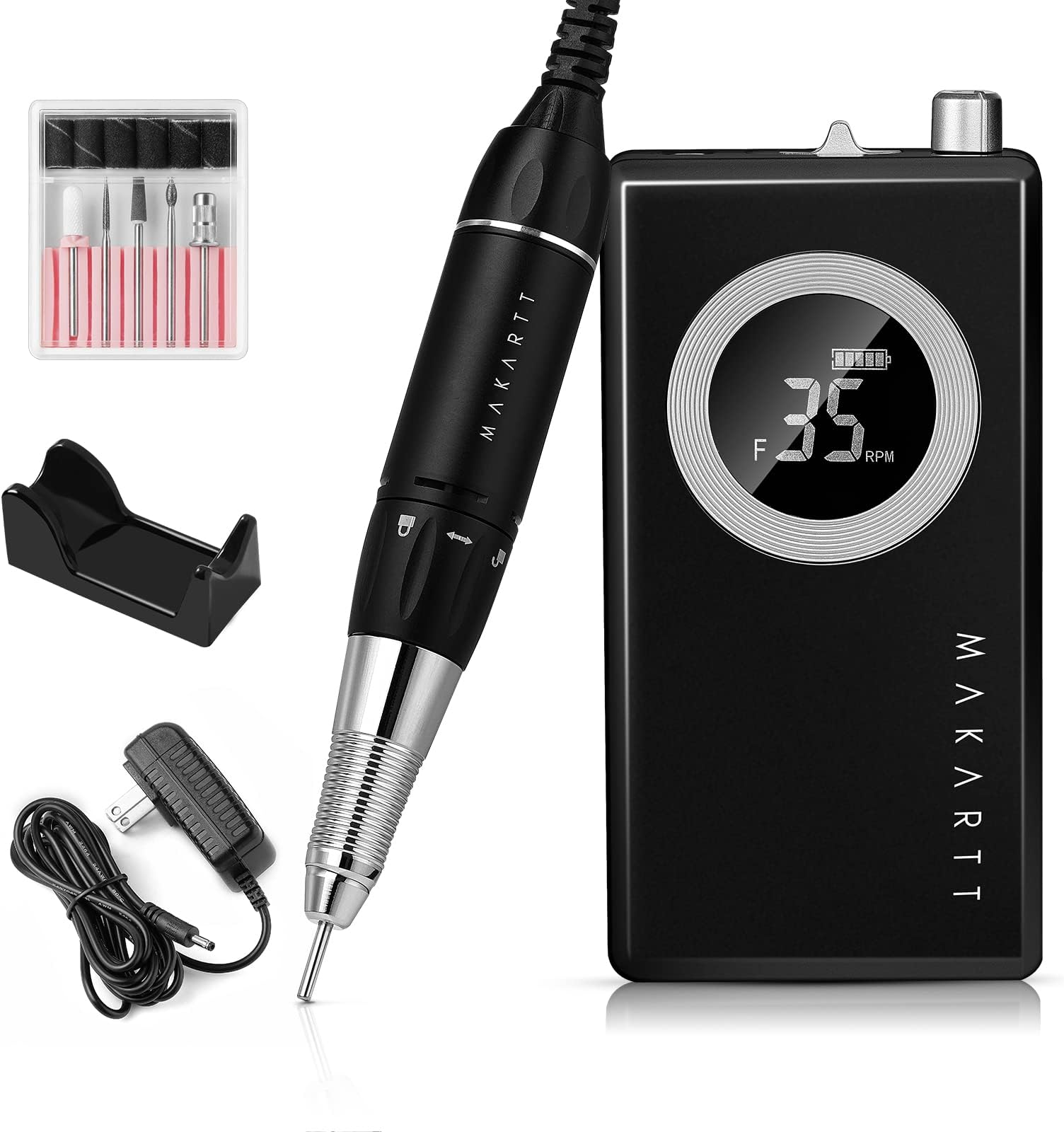 Makartt Rechargeable Nail Drill Electric Nail File Black Stephanee 35000RPM Professional Nail Drill Kit Portable E File Manicure Drill for Acrylic Nails Poly Nail Gel Polish Nail Extension Gel B-18
