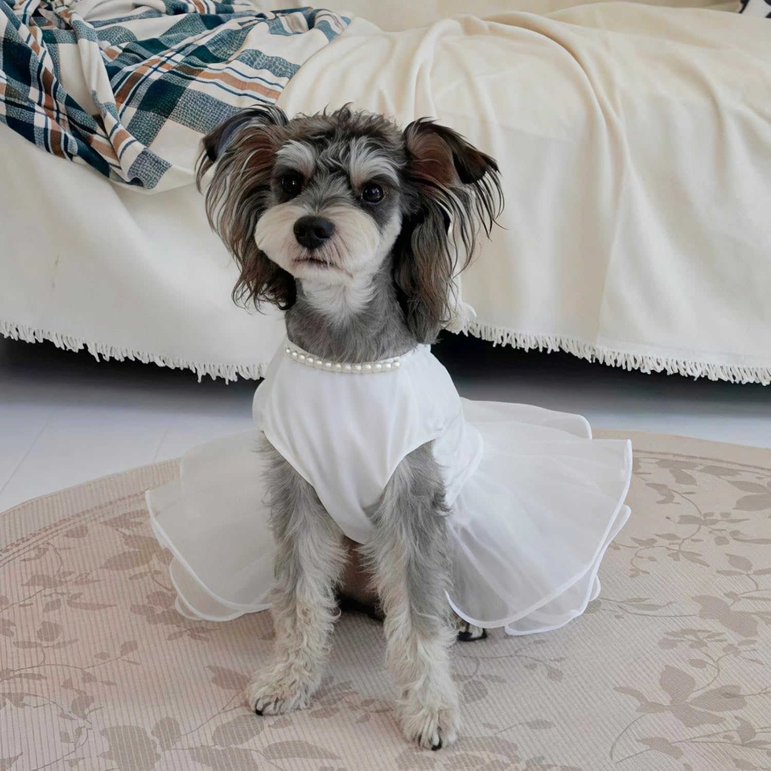 ASENKU Dog Dress, Dog Wedding Dress, Pet Lace Princess Dress with Bows for Wedding Birthday Party, Puppy Formal Apparel with Pearl Necklace for Large Dogs (White, X-Large)