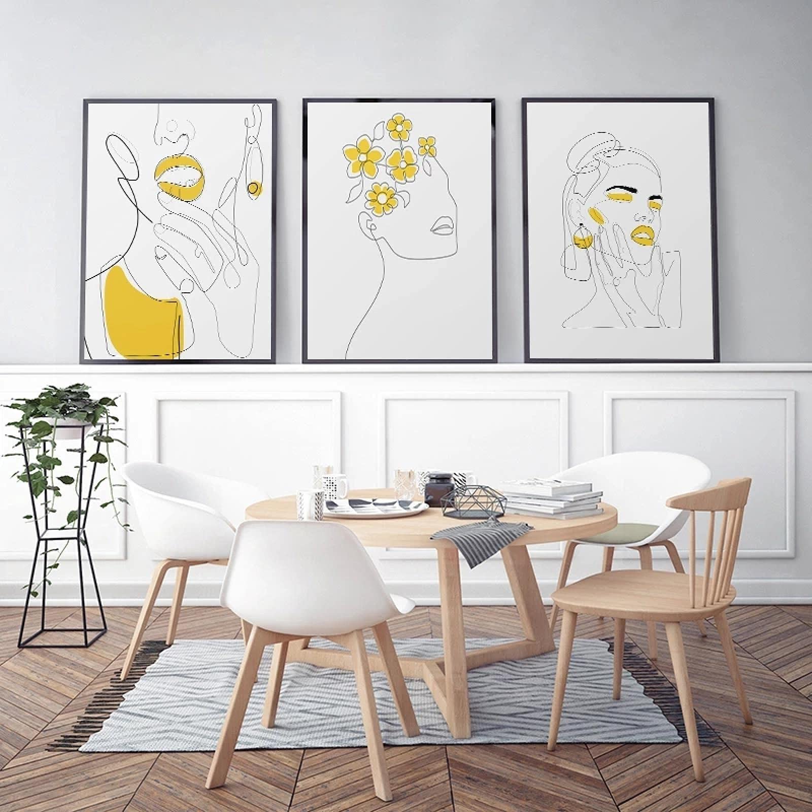 Décoration d'intérieur moderne avec triptyque affiche et impression jaune - 8
