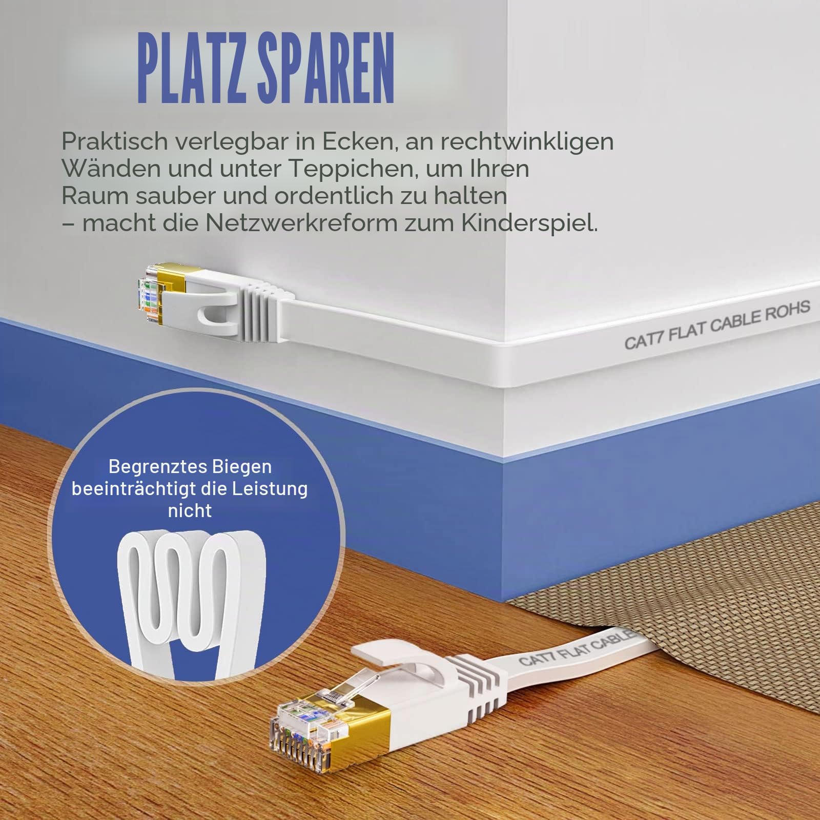 LAN Kabel 50 meter, Cat 7 Netzwerkkabel 50m Outdoor Indoor, Hochgeschwindigkeit Flach Ethernet kabel 600MHz 10Gbps, S/FTP Weiß Gigabit RJ45 Internet Patchkabel Wasserdicht für Router Xbox (50 Clips)