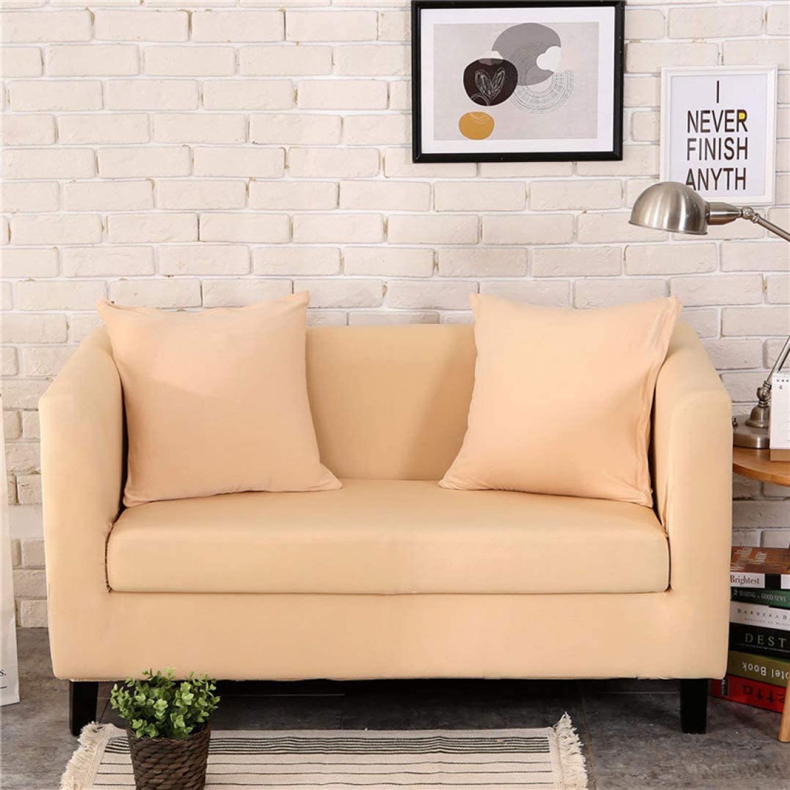 MGEMJMJ Decoration Cover Solid Color Sofa Covers For Living Room Elastic Corner Couch Cover Slipcover Protector 1/2/3/4 Seater Thick Soft(Size:4 Seat (235-300cm),Color:Beige)