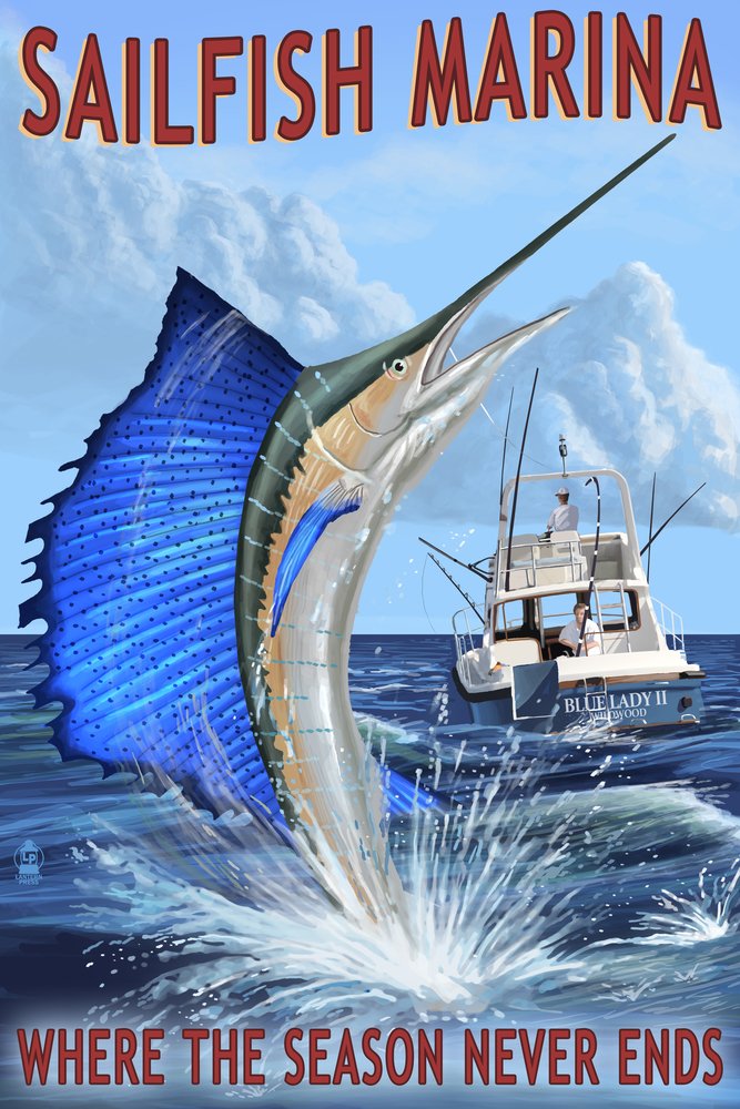 Amazon.com: Lantern Press Sailfish Marina, Florida, Sailfish Scene