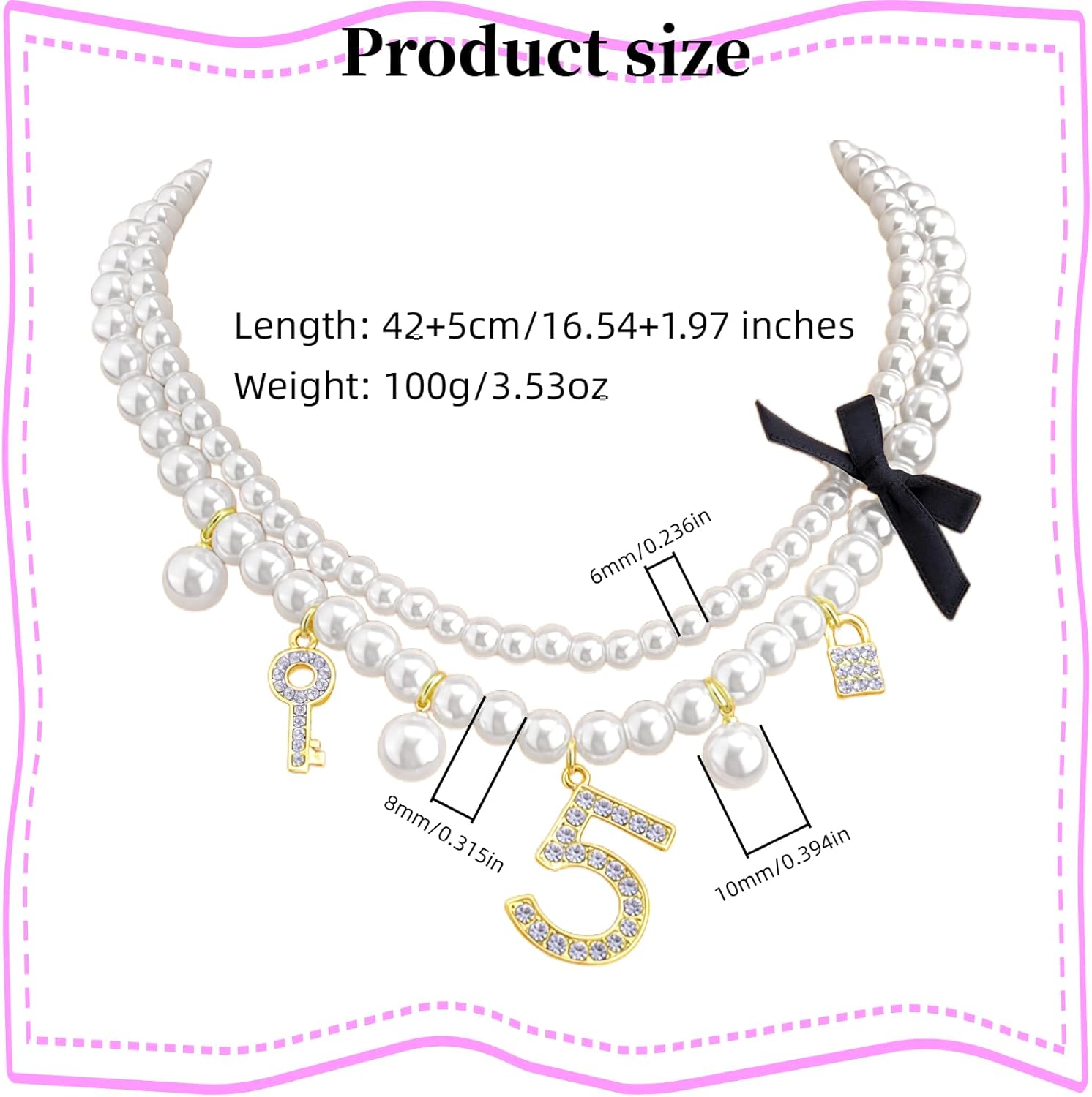 Layered Pearl Number 5 Necklace for Women - Dainty Multi - Strand Pearl Choker with Charm, Ideal for Party & Gifting - Image 2